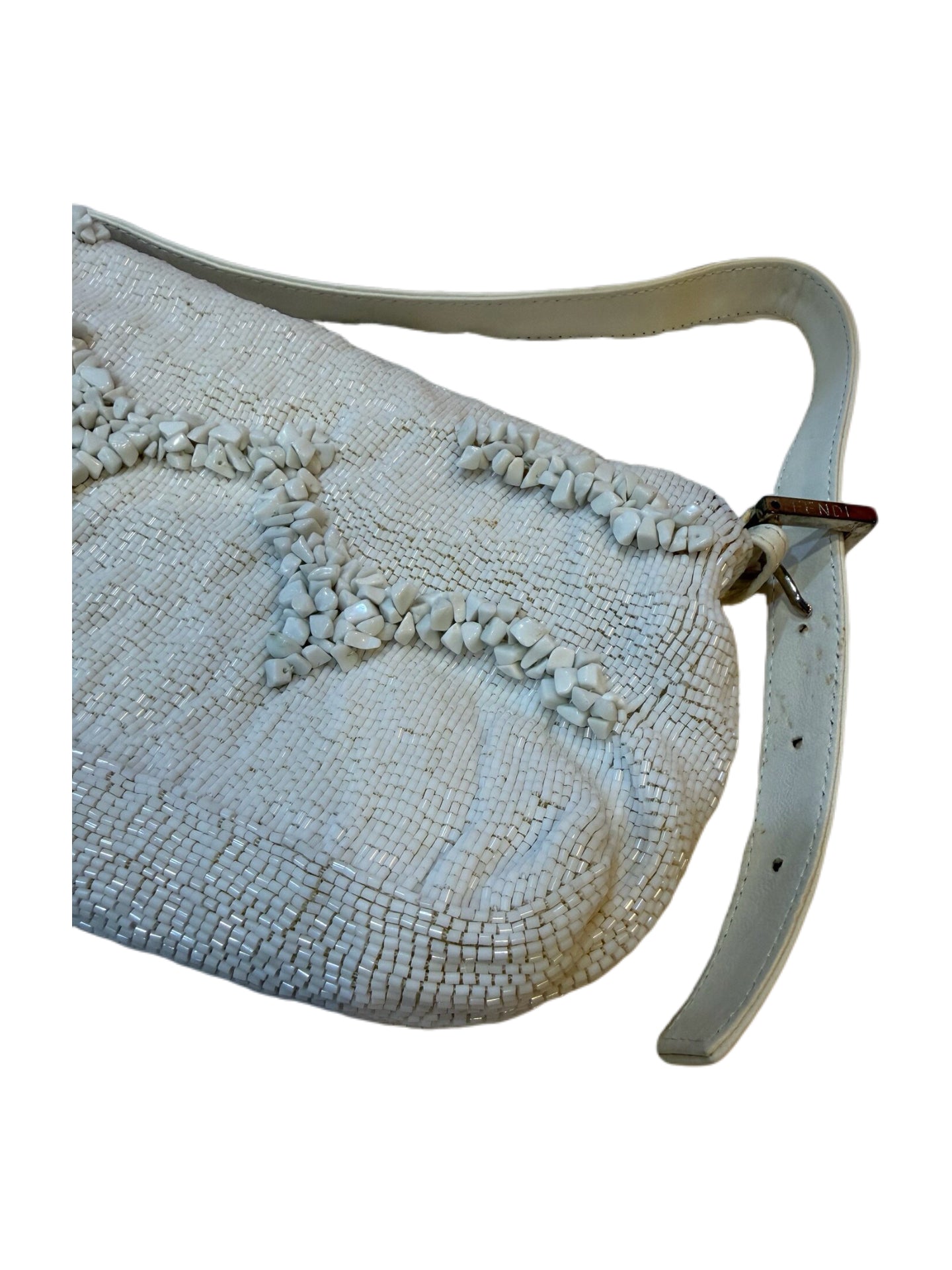 Fendi Beaded Baguette Bag White Embroidery Handcrafted Vintage Rare Limited Edition Shoulder Bag