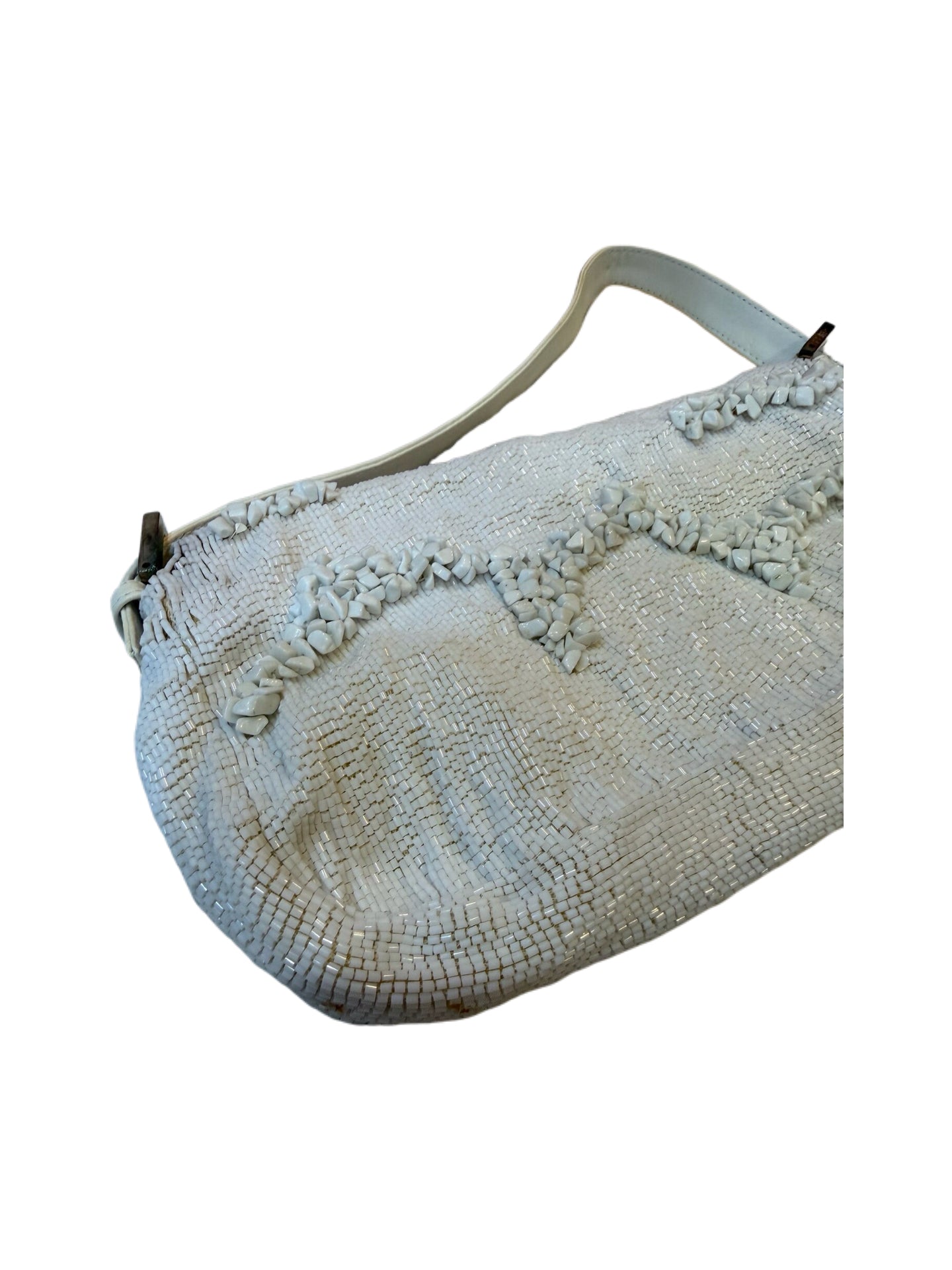 Fendi Beaded Baguette Bag White Embroidery Handcrafted Vintage Rare Limited Edition Shoulder Bag
