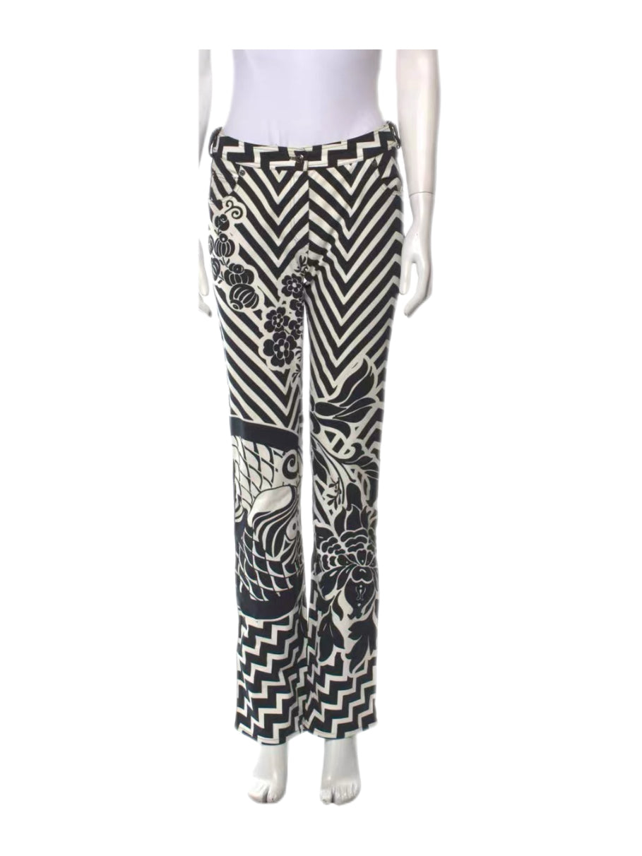 Christian Dior by John Galliano 2003 FW Runway Graphic Print Pants Rare Archive Piece Black White Oriental Motif