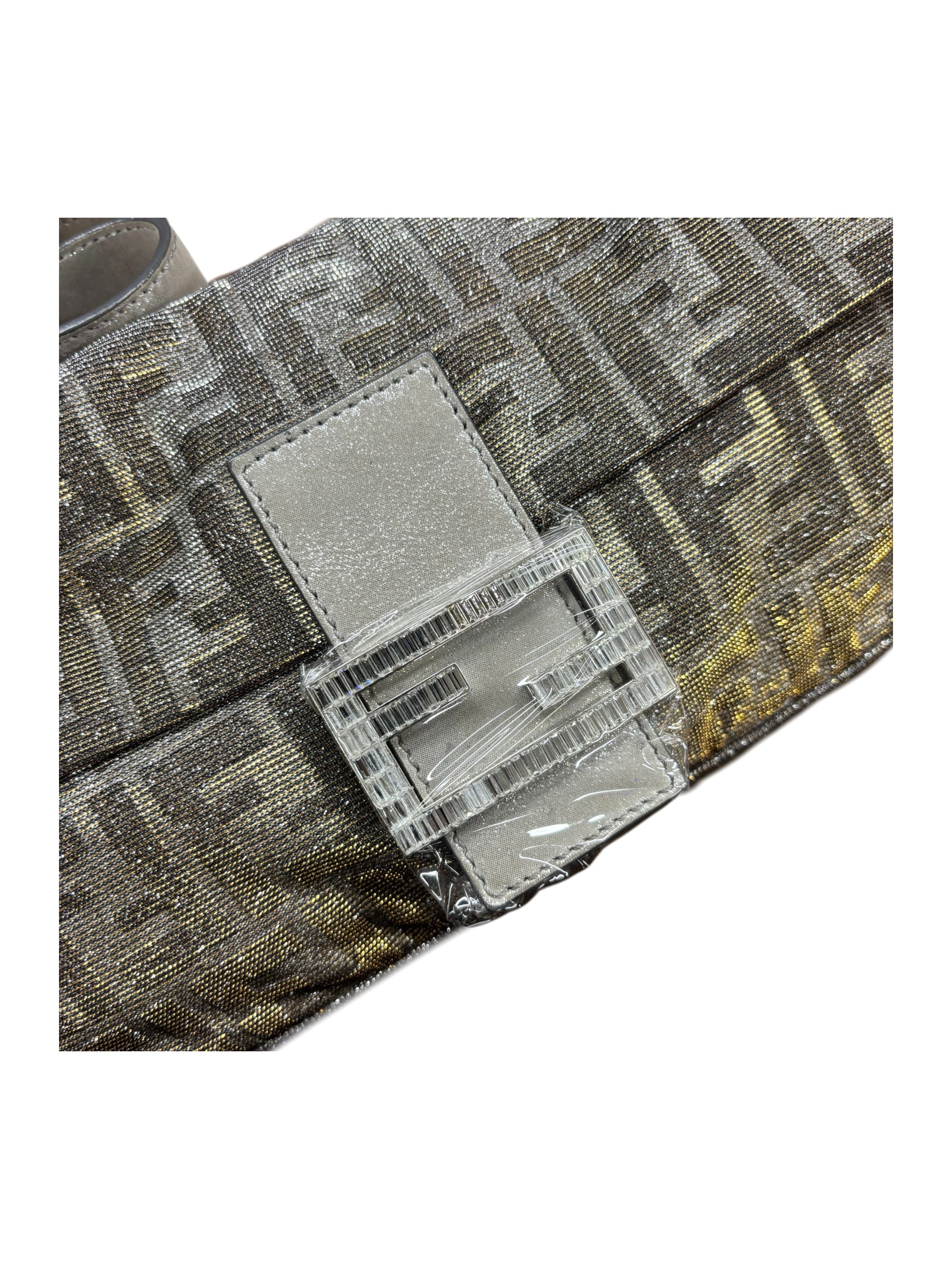 Fendi Vintage Metallic Silver Zucca Baguette Bag Crystal FF Logo Buckle Limited Edition Rare Archive Piece