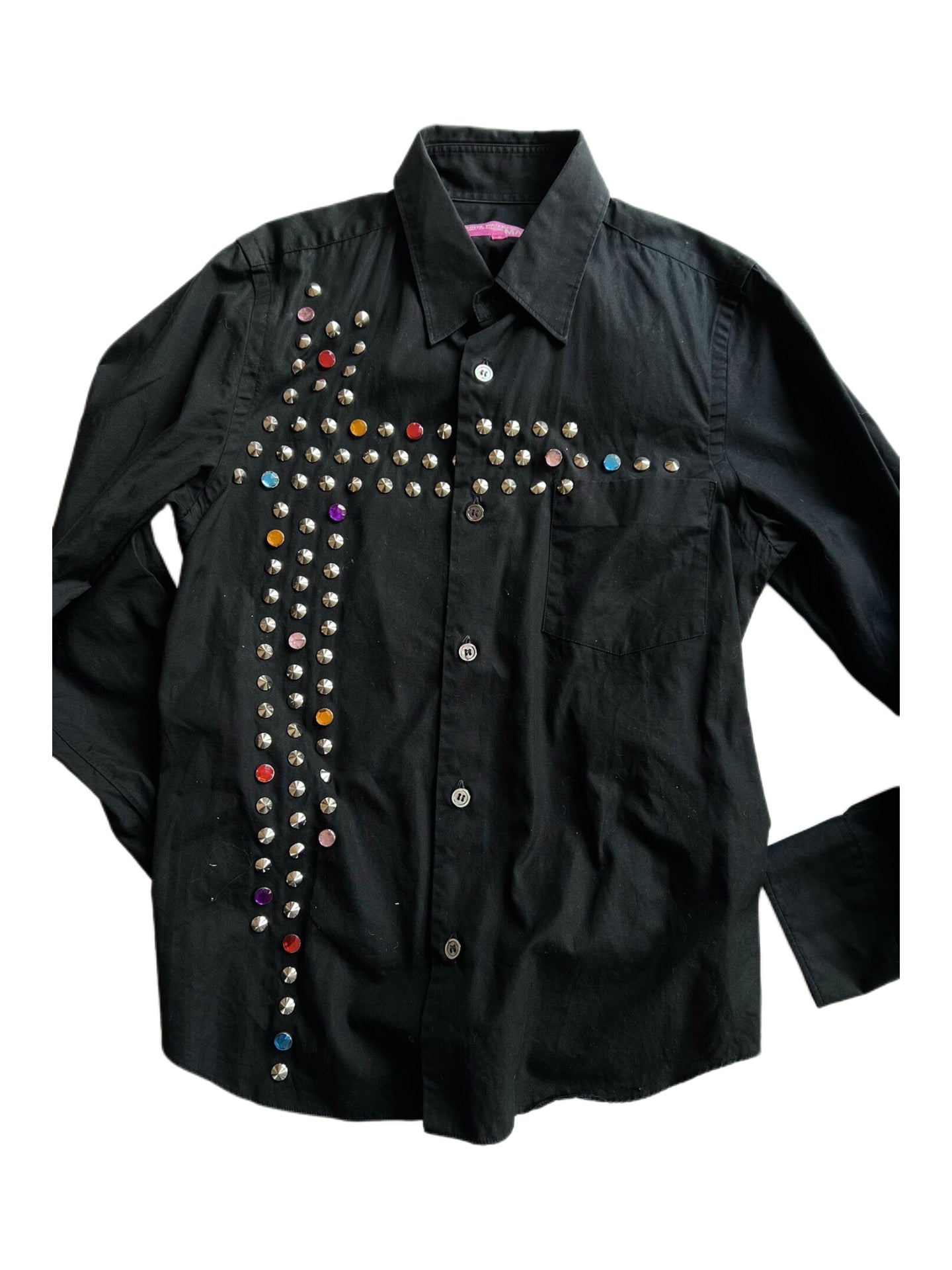 Junya Watanabe MAN 2002 Studded Cross Gem Shirt Black Punk Archive Comme des Garçons Rare Piece