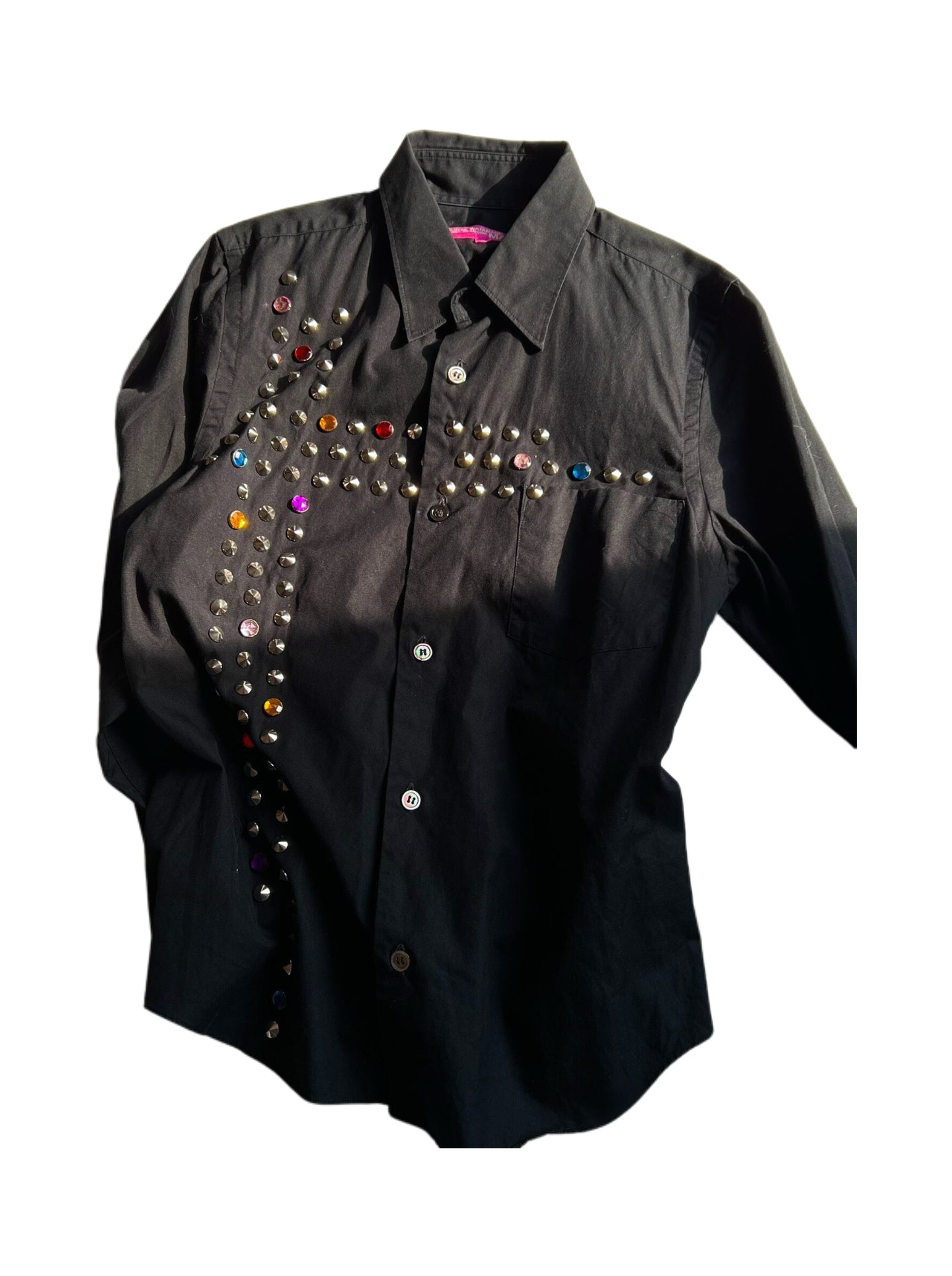 Junya Watanabe MAN 2002 Studded Cross Gem Shirt Black Punk Archive Comme des Garçons Rare Piece