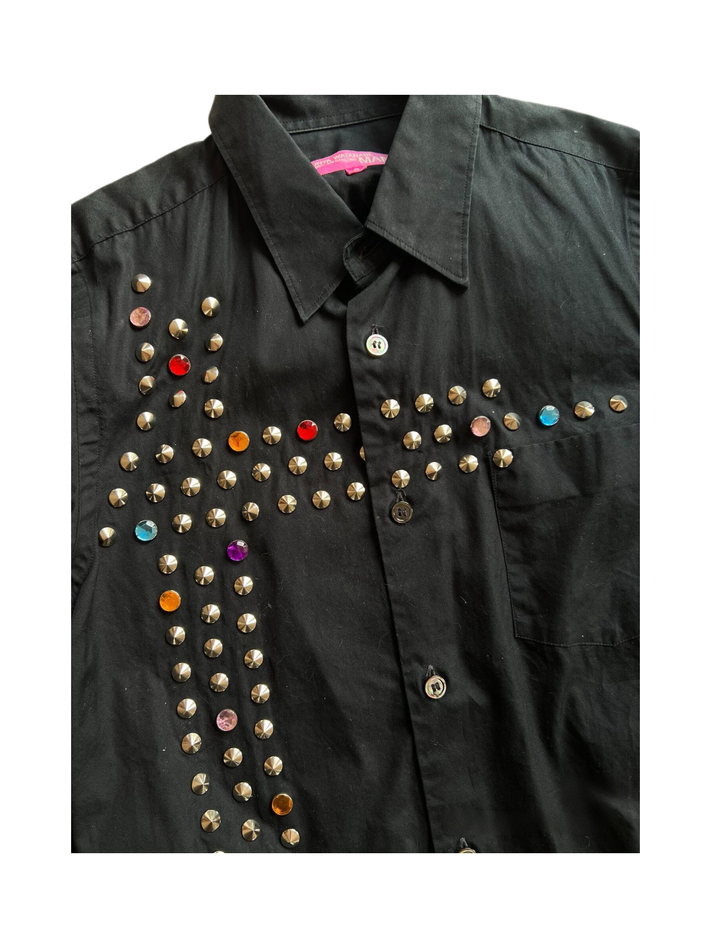 Junya Watanabe MAN 2002 Studded Cross Gem Shirt Black Punk Archive Comme des Garçons Rare Piece