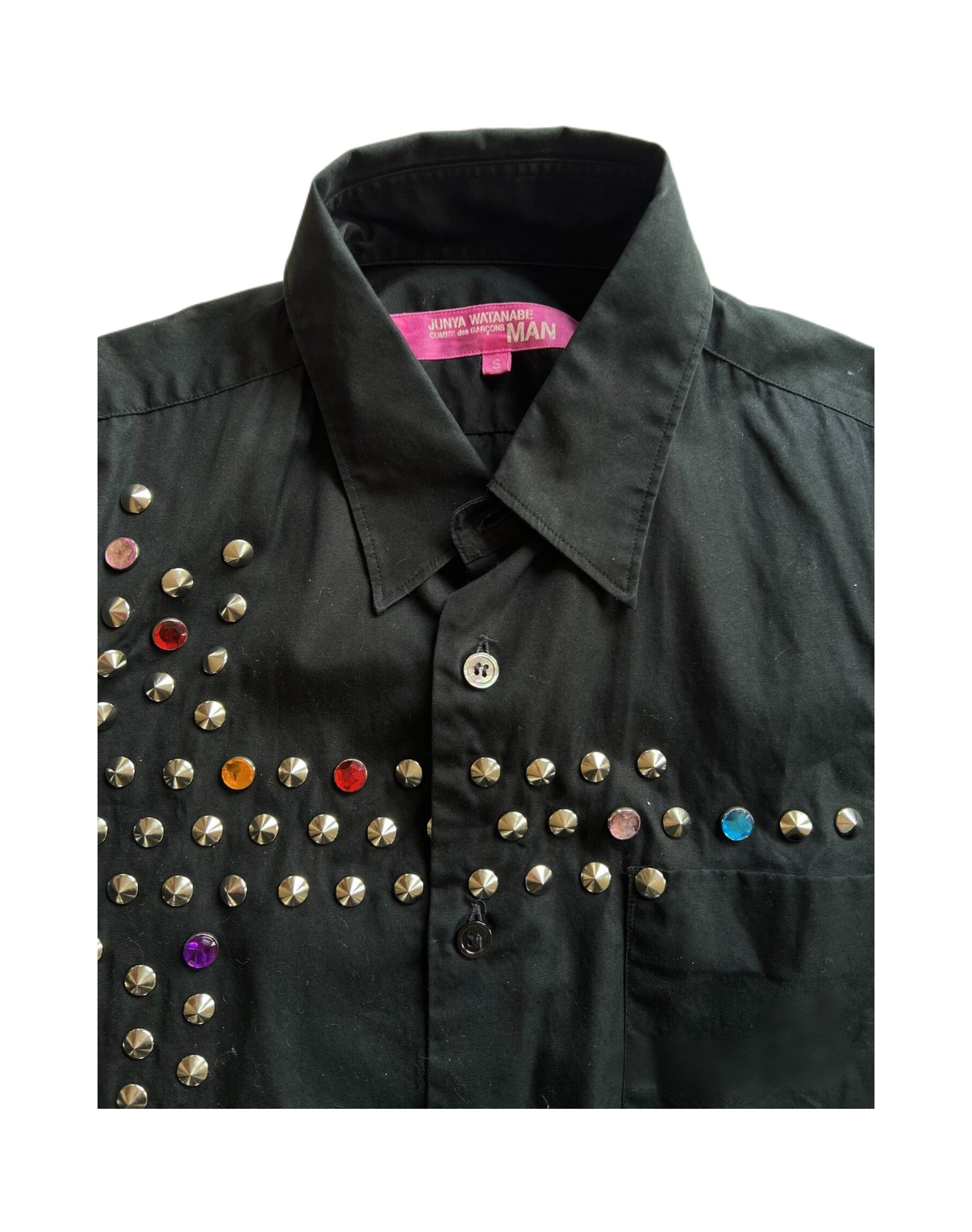 Junya Watanabe MAN 2002 Studded Cross Gem Shirt Black Punk Archive Comme des Garçons Rare Piece