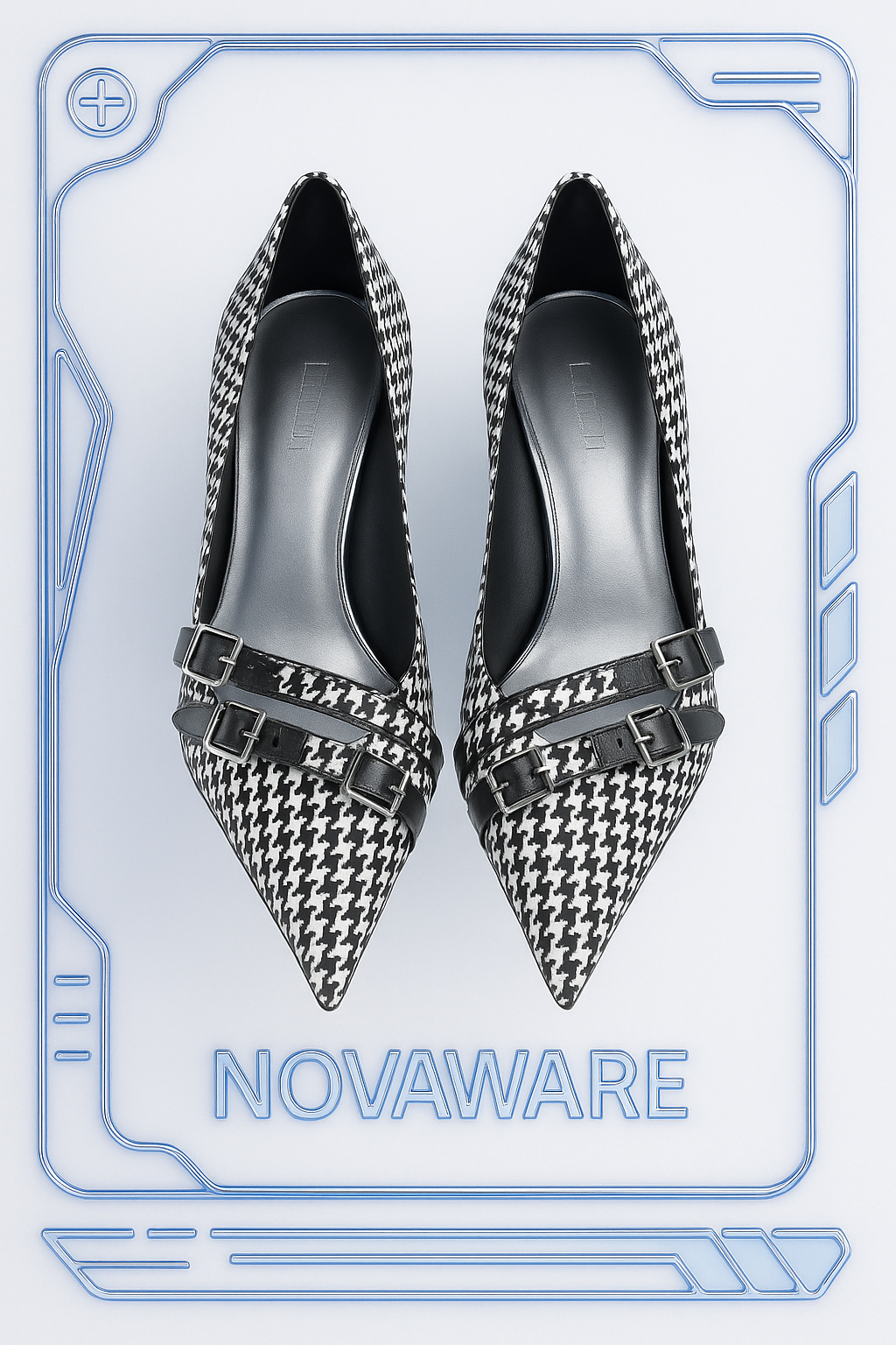 Houndstooth Buckled Pointed-Toe Pumps
