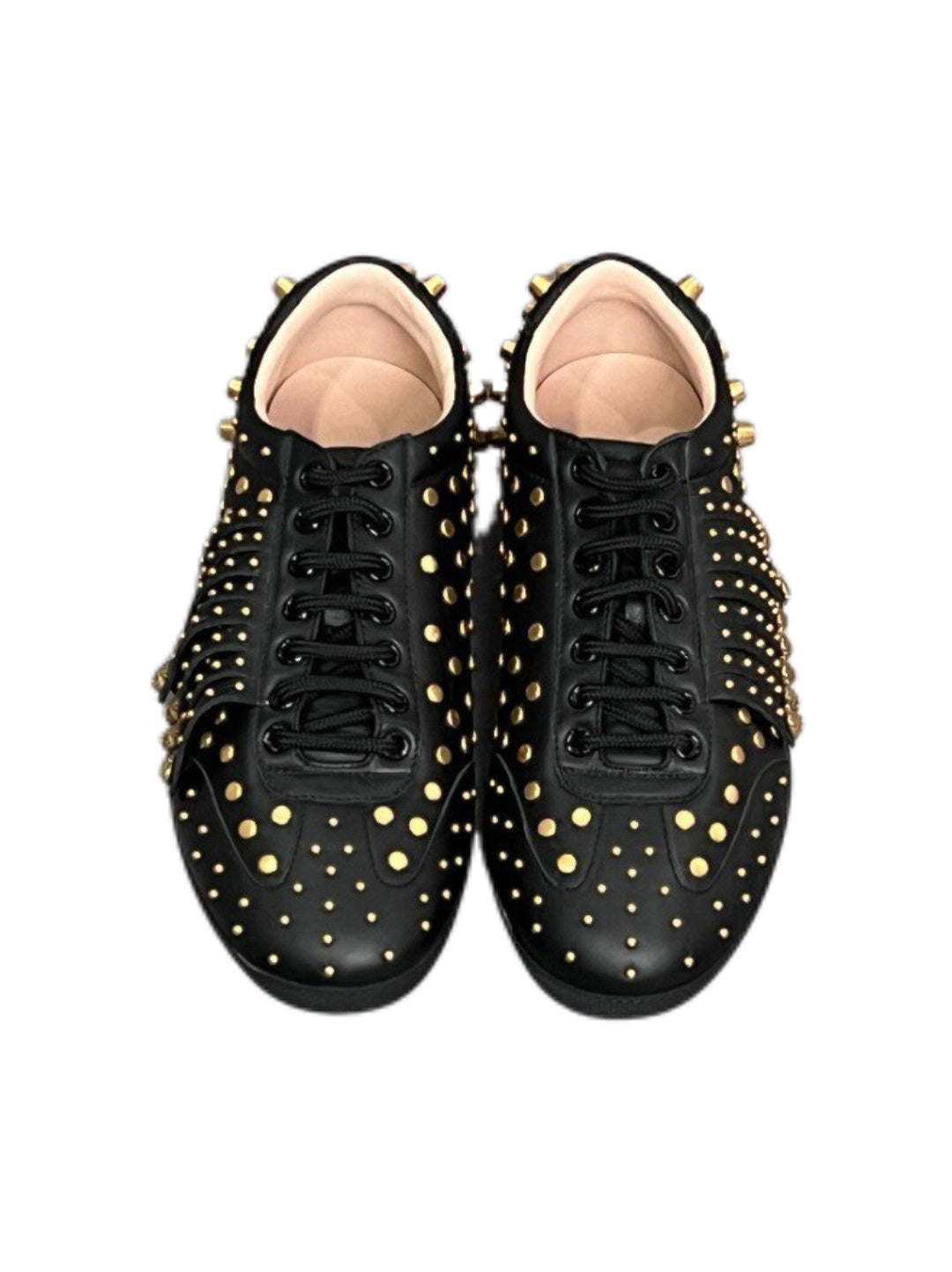 Gucci Black Leather Gold Studded Sneakers Runway Edition Punk Luxury Statement Shoes