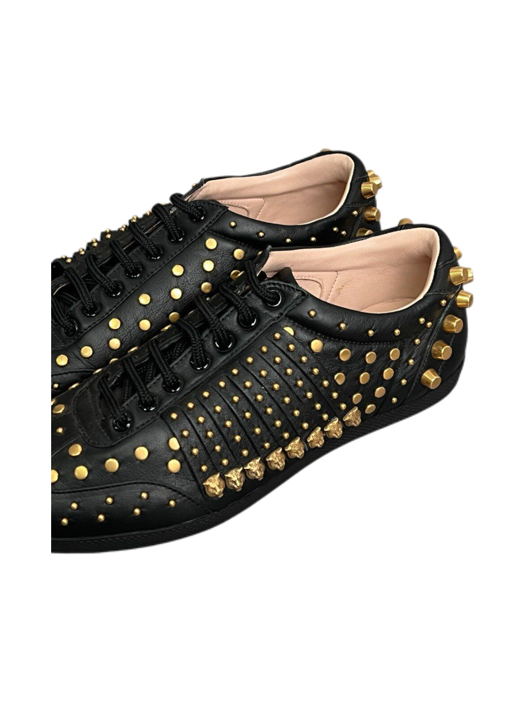 Gucci Black Leather Gold Studded Sneakers Runway Edition Punk Luxury Statement Shoes