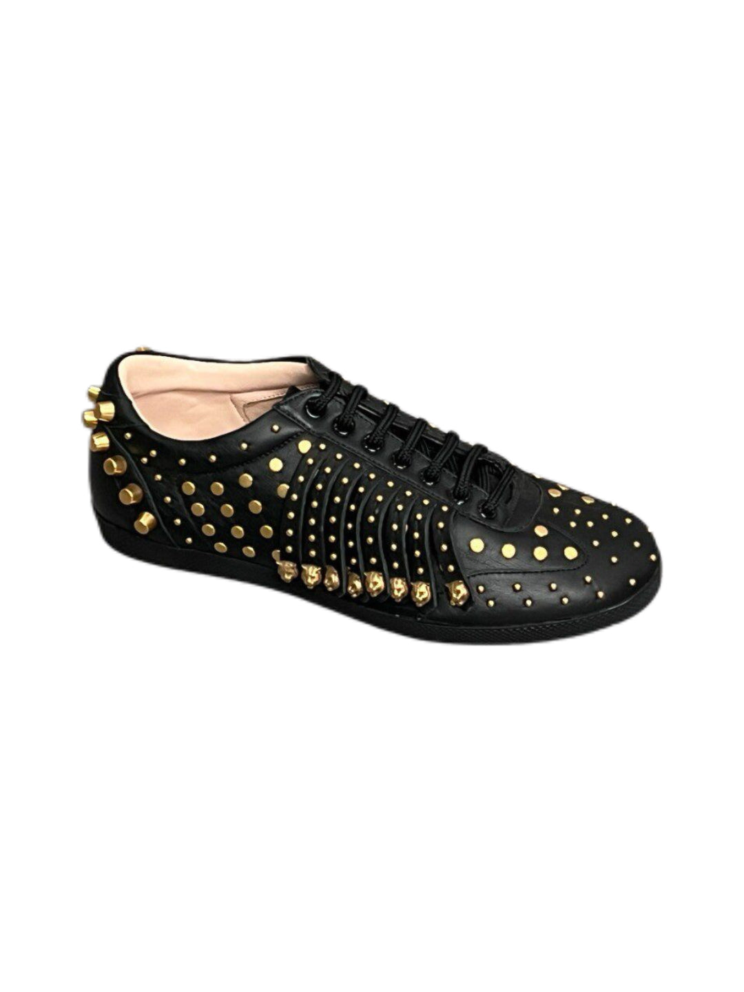 Gucci Black Leather Gold Studded Sneakers Runway Edition Punk Luxury Statement Shoes