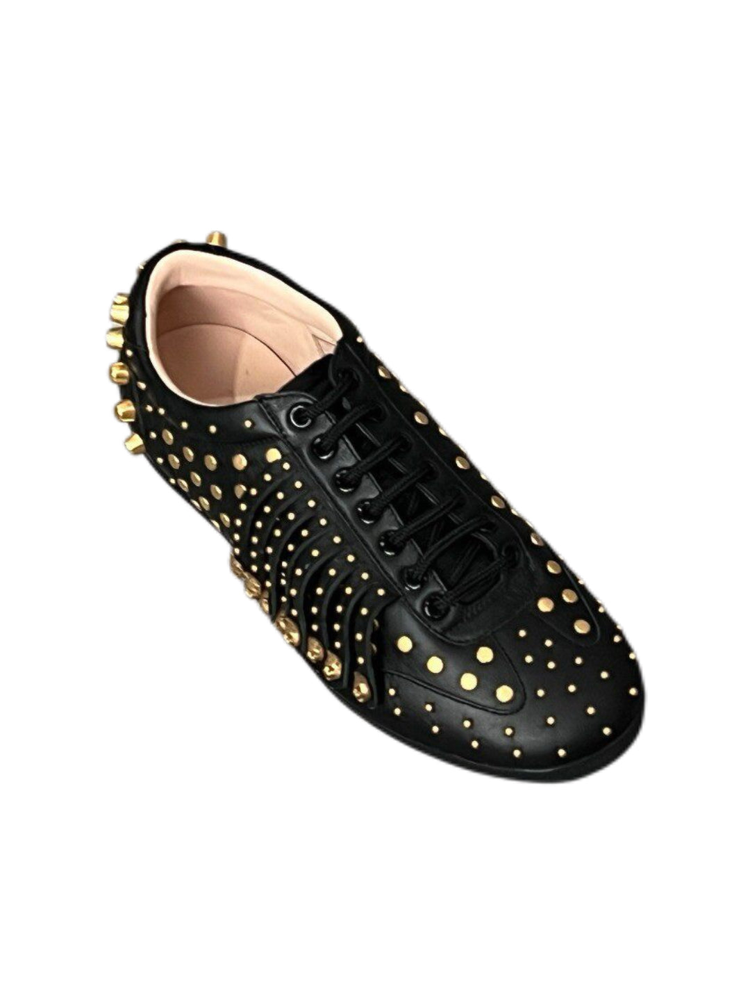 Gucci Black Leather Gold Studded Sneakers Runway Edition Punk Luxury Statement Shoes