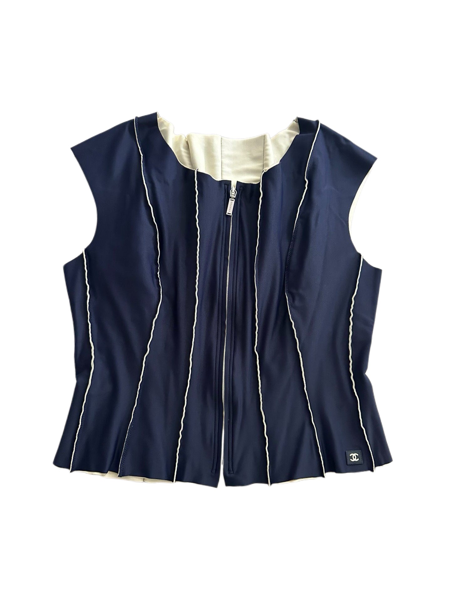 Chanel 1999 Runway Navy Technical Stretch Vest CC Logo Rare Vintage Piece