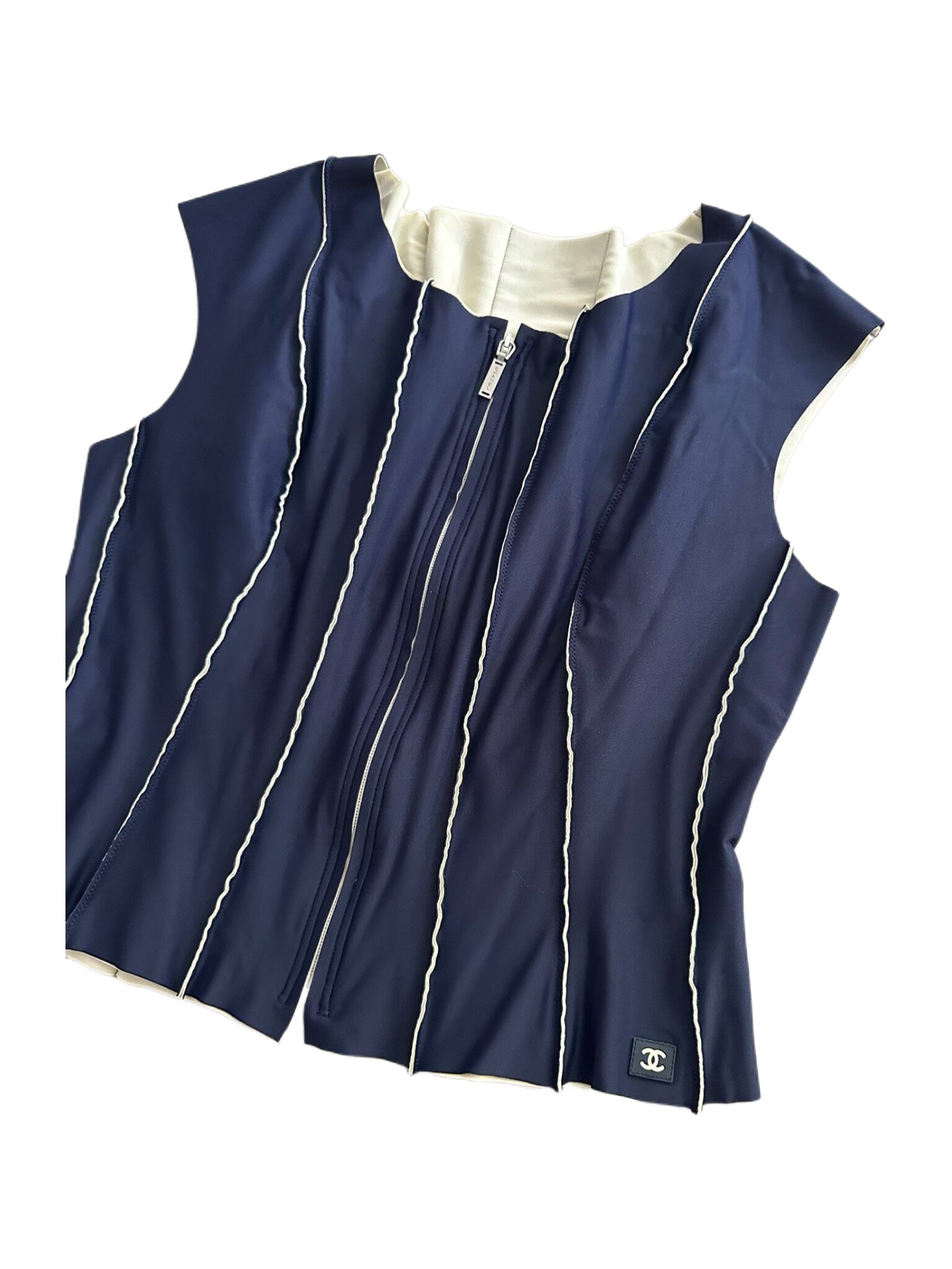 Chanel 1999 Runway Navy Technical Stretch Vest CC Logo Rare Vintage Piece
