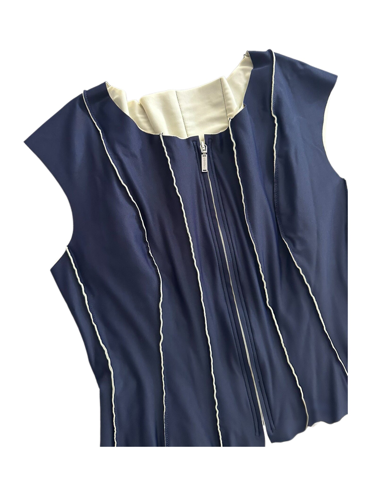 Chanel 1999 Runway Navy Technical Stretch Vest CC Logo Rare Vintage Piece