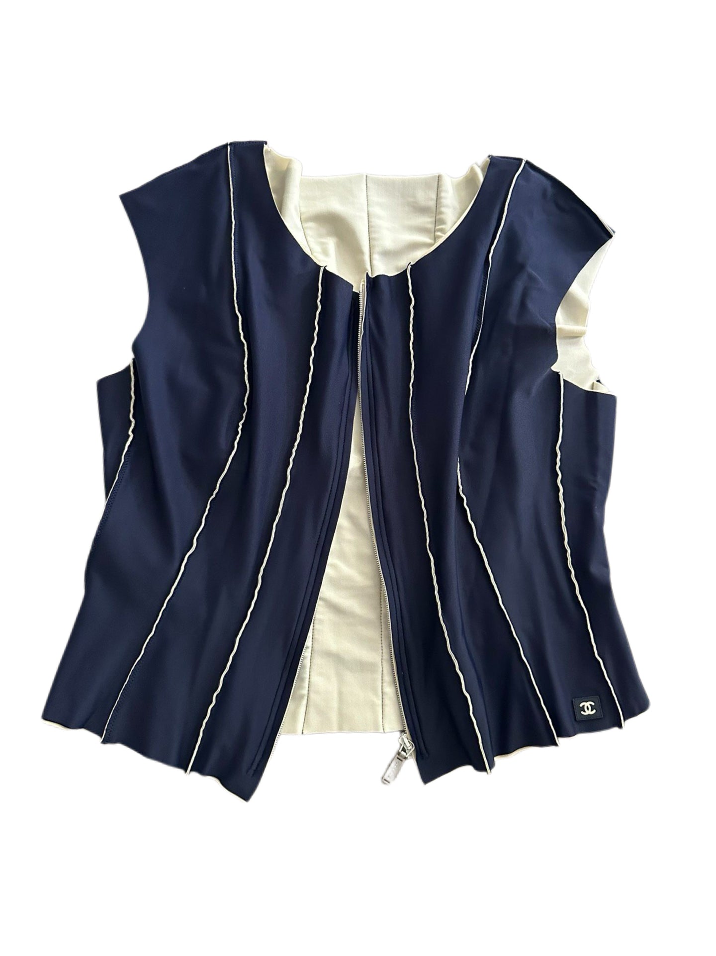 Chanel 1999 Runway Navy Technical Stretch Vest CC Logo Rare Vintage Piece