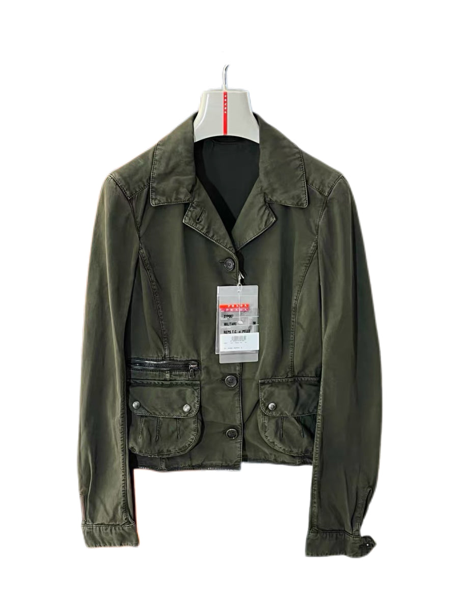 Prada Vintage Sport Military Utility Jacket Olive Green Nylon Hunting Jacket Rare Archive Piece