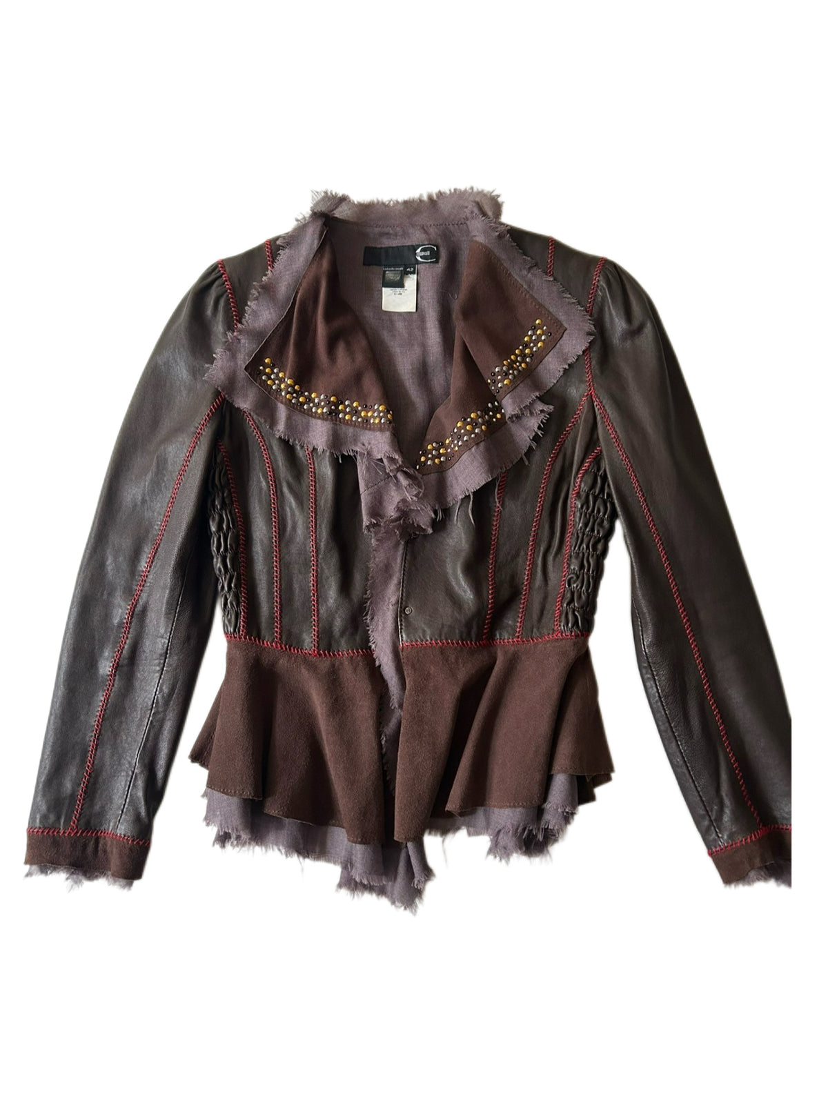 Roberto Cavalli Early 2000s Rare Distressed Leather Peplum Jacket