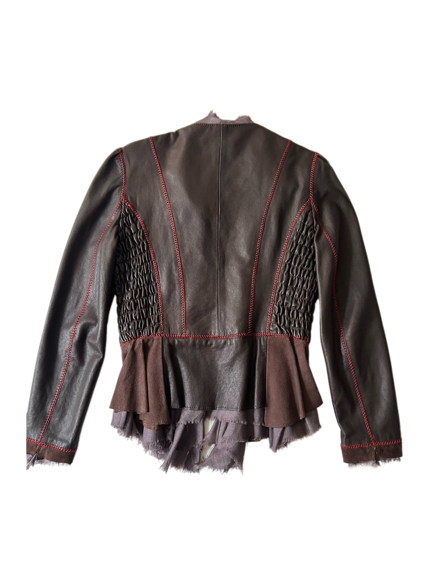 Roberto Cavalli Early 2000s Rare Distressed Leather Peplum Jacket