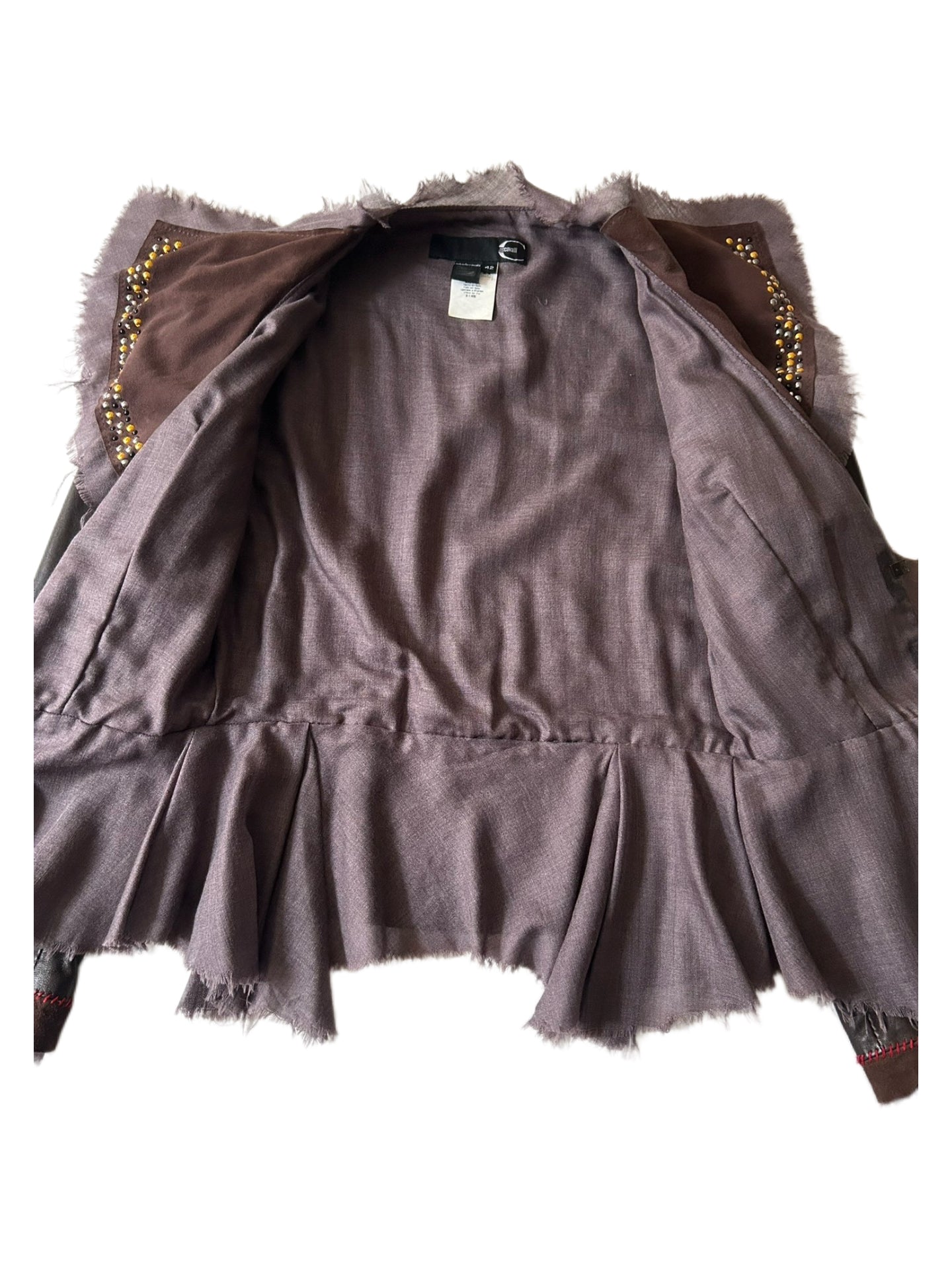 Roberto Cavalli Early 2000s Rare Distressed Leather Peplum Jacket