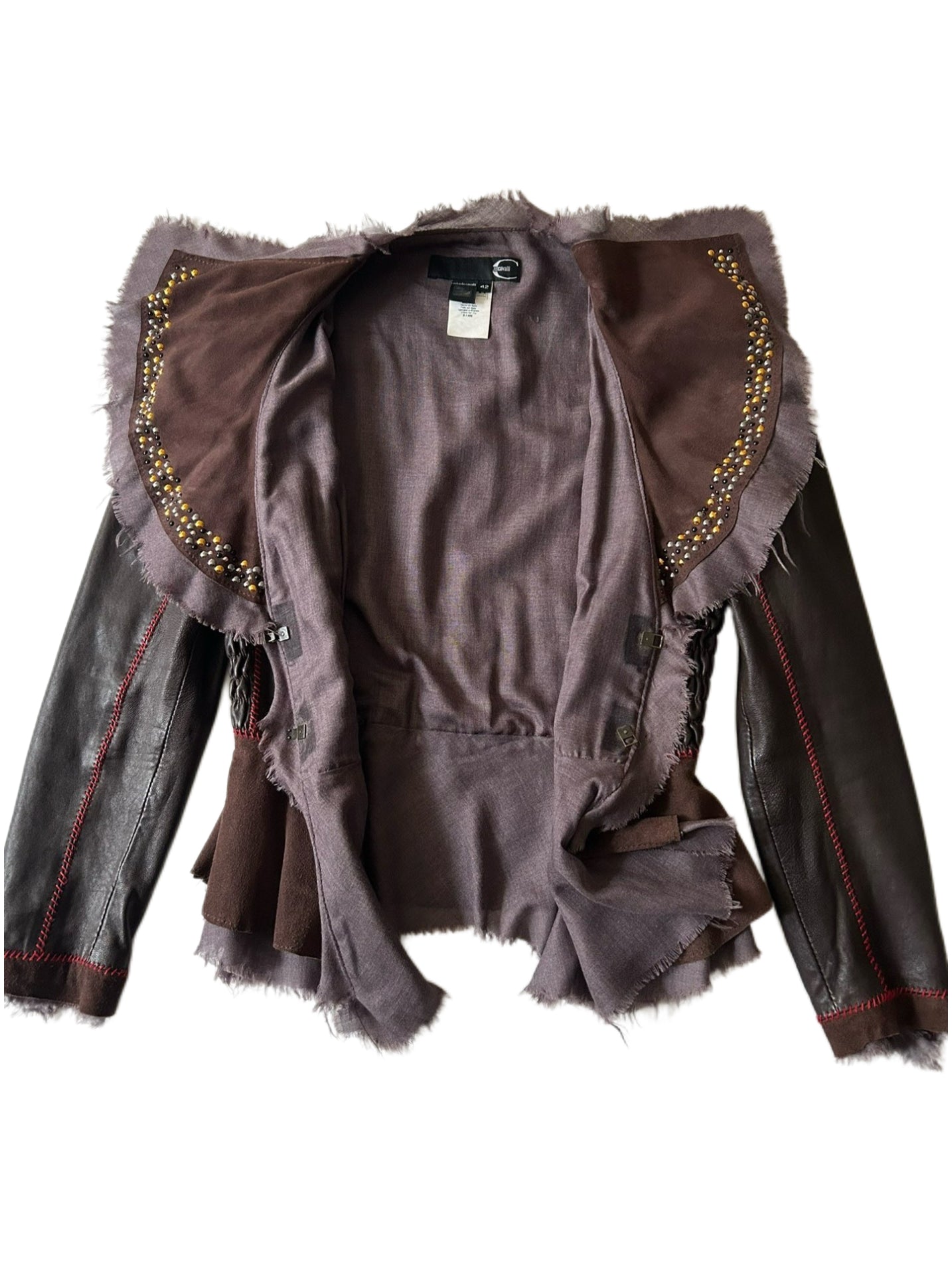 Roberto Cavalli Early 2000s Rare Distressed Leather Peplum Jacket