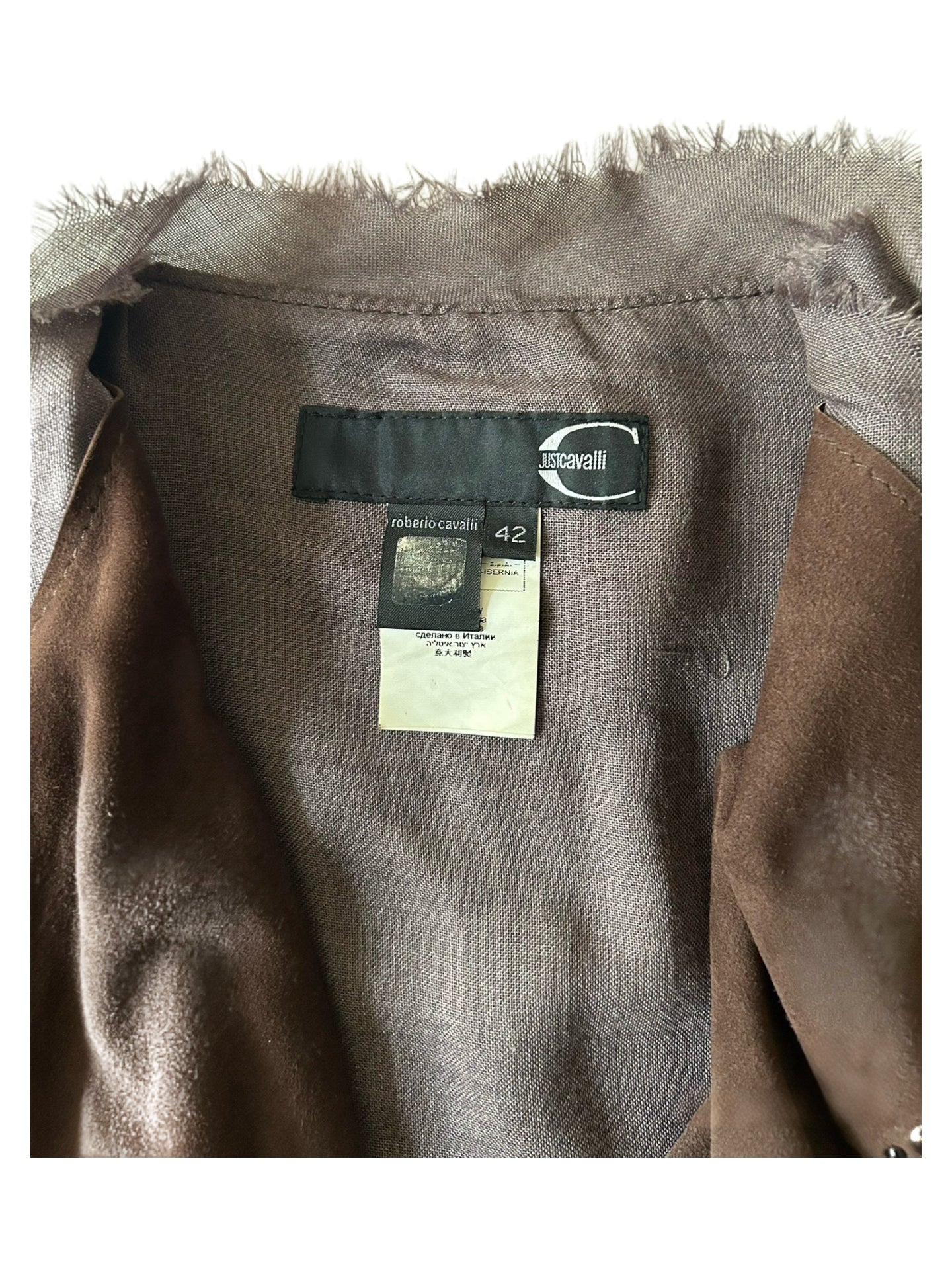 Roberto Cavalli Early 2000s Rare Distressed Leather Peplum Jacket