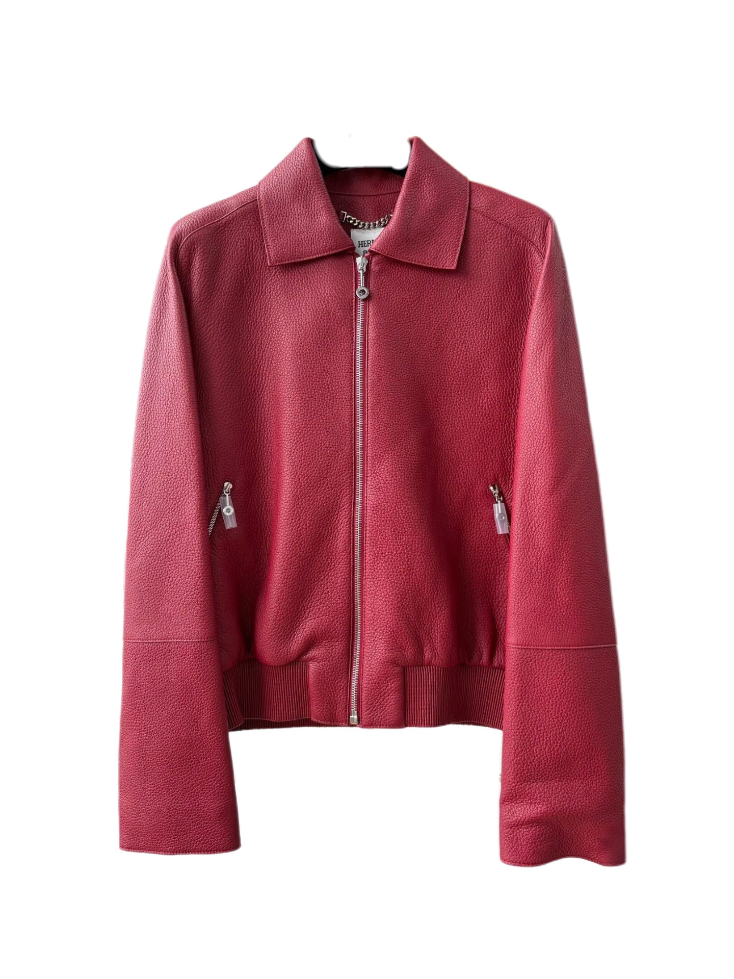 Hermès Paris Red Deerskin Leather Jacket Soft Grain Zip Blouson Rare Size 38