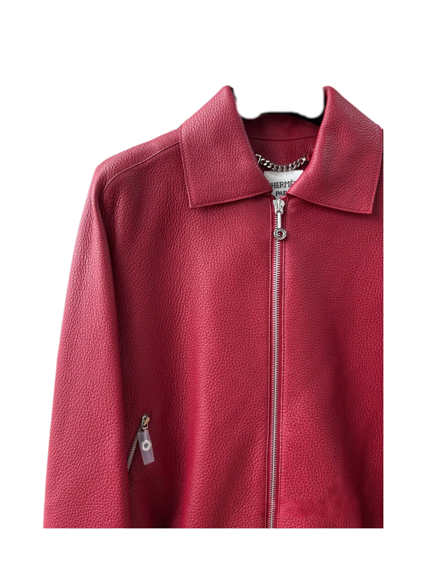 Hermès Paris Red Deerskin Leather Jacket Soft Grain Zip Blouson Rare Size 38