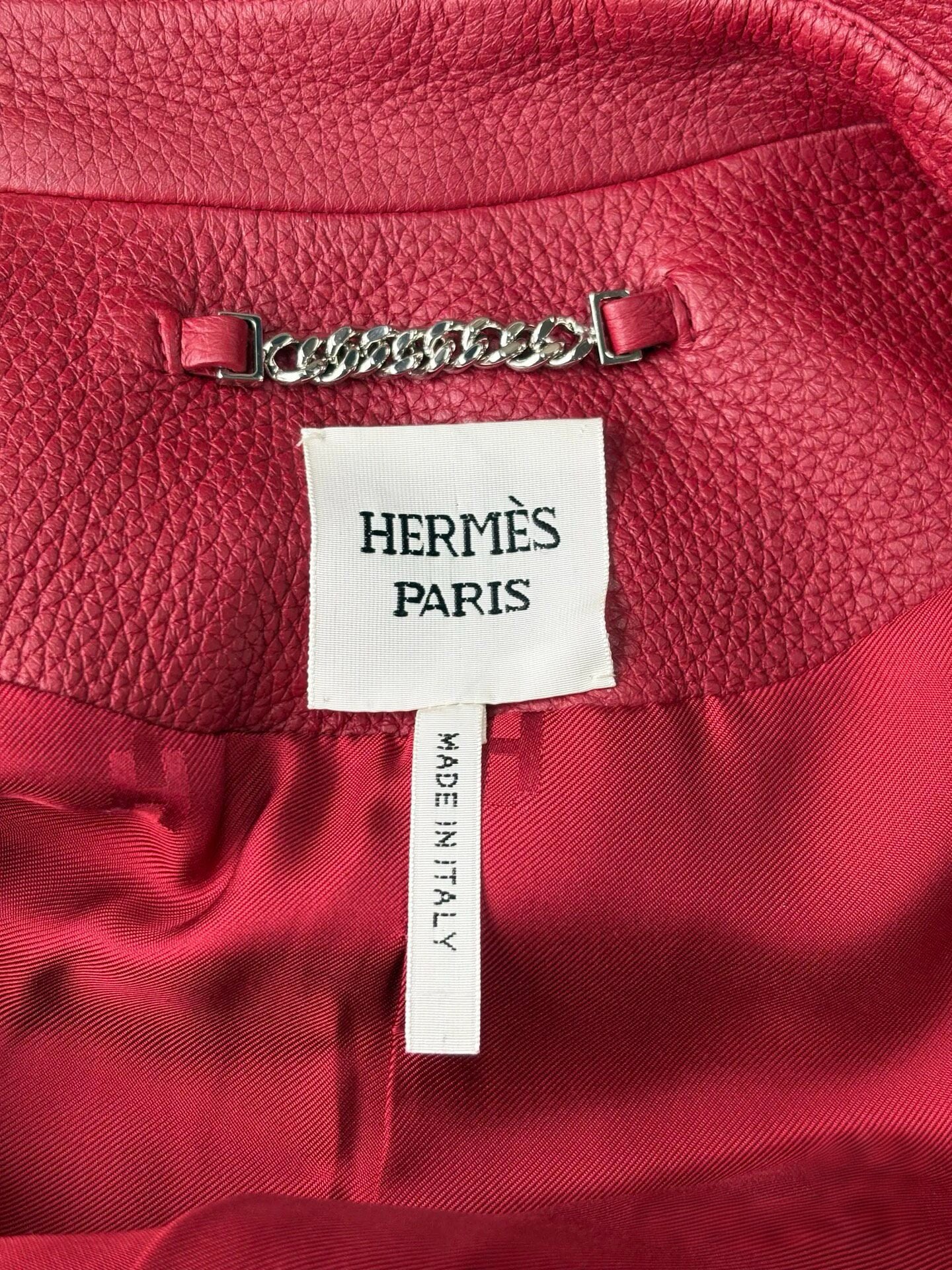 Hermès Paris Red Deerskin Leather Jacket Soft Grain Zip Blouson Rare Size 38