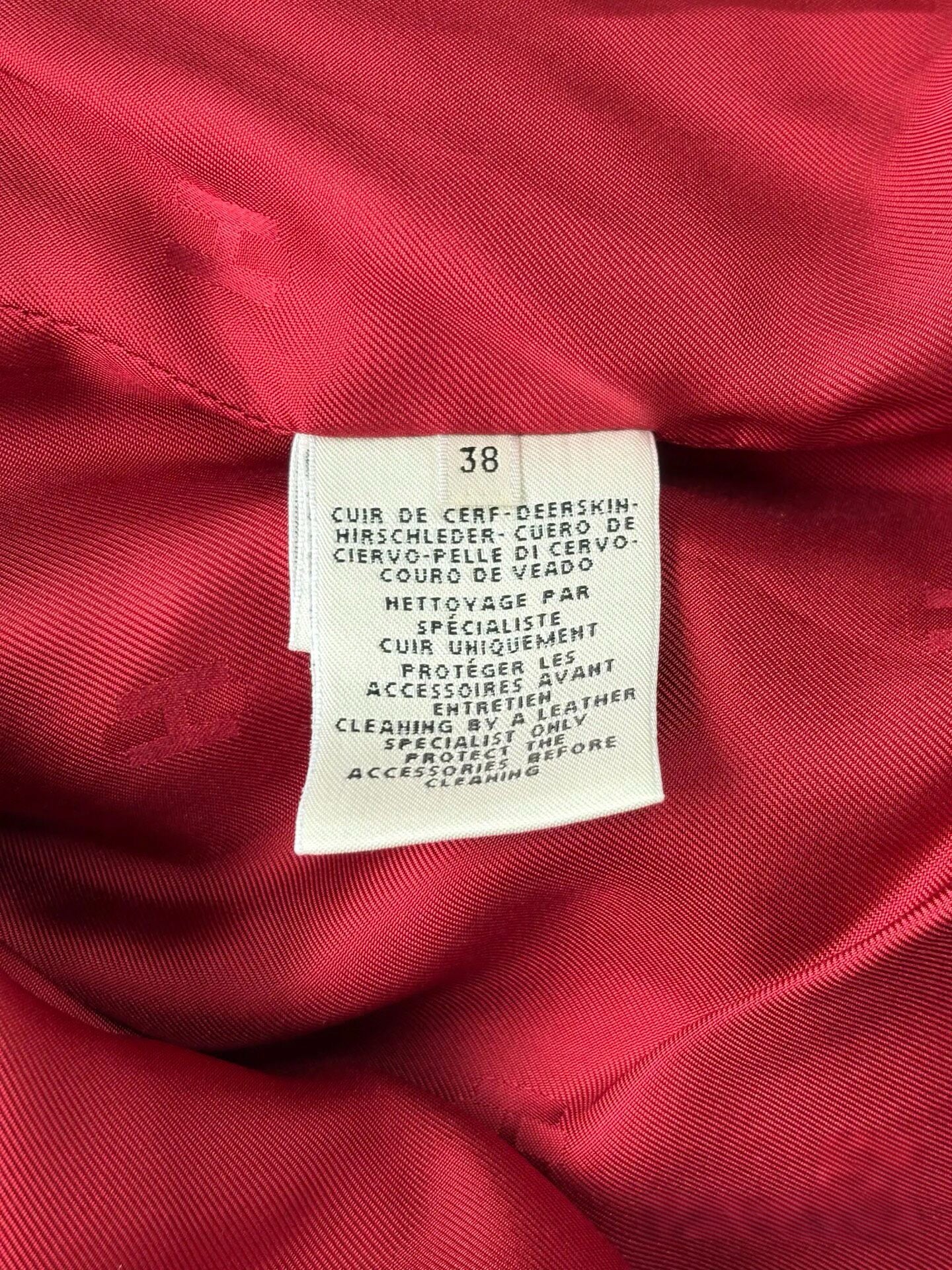 Hermès Paris Red Deerskin Leather Jacket Soft Grain Zip Blouson Rare Size 38