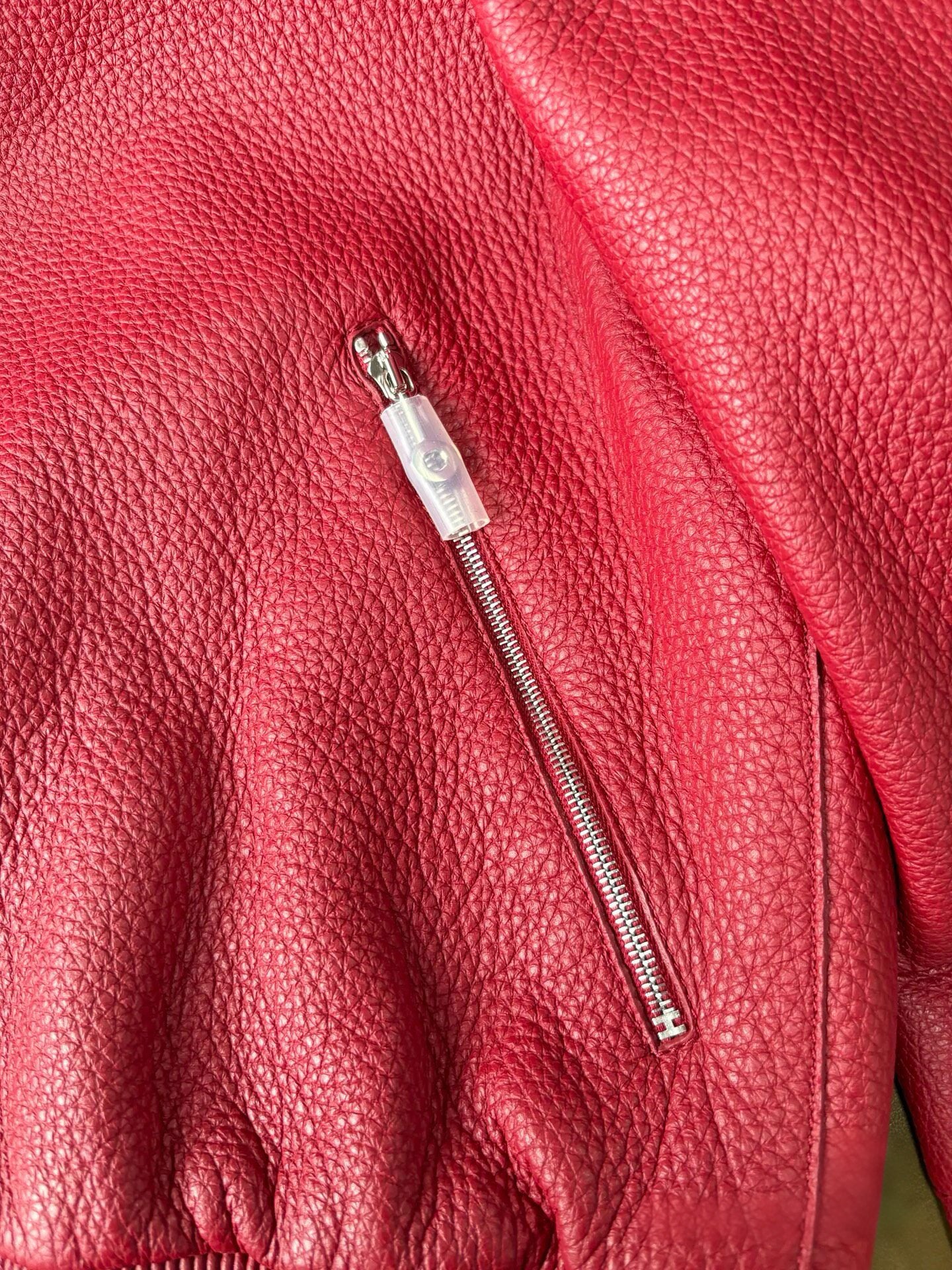 Hermès Paris Red Deerskin Leather Jacket Soft Grain Zip Blouson Rare Size 38