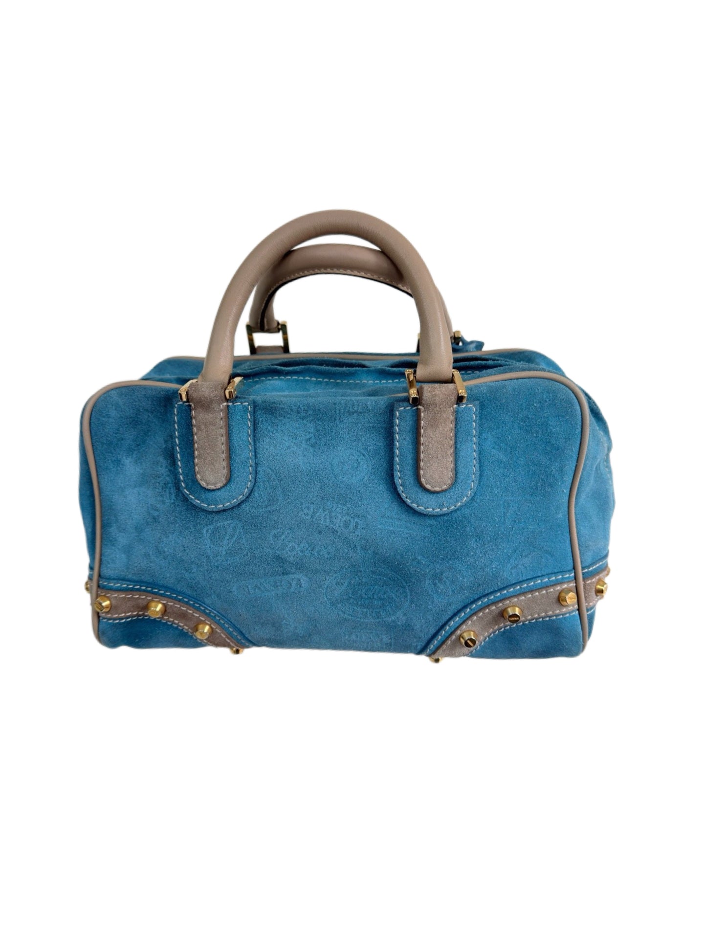 Loewe Amazona 28 Lake Blue Suede Boston Bag 160th Anniversary Limited Edition with Heritage Badge Embellishments Rare Collectible