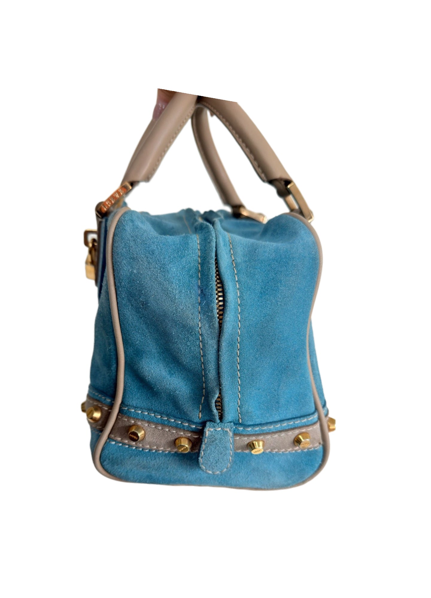 Loewe Amazona 28 Lake Blue Suede Boston Bag 160th Anniversary Limited Edition with Heritage Badge Embellishments Rare Collectible
