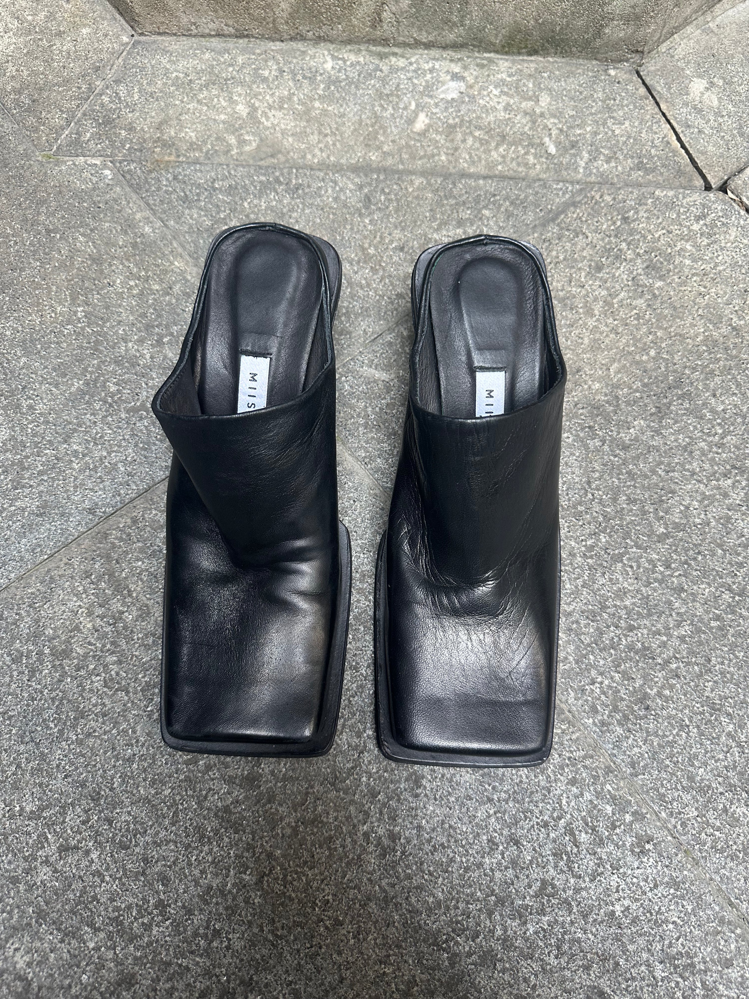 Miista Black Square-Toe Leather Mules – 37