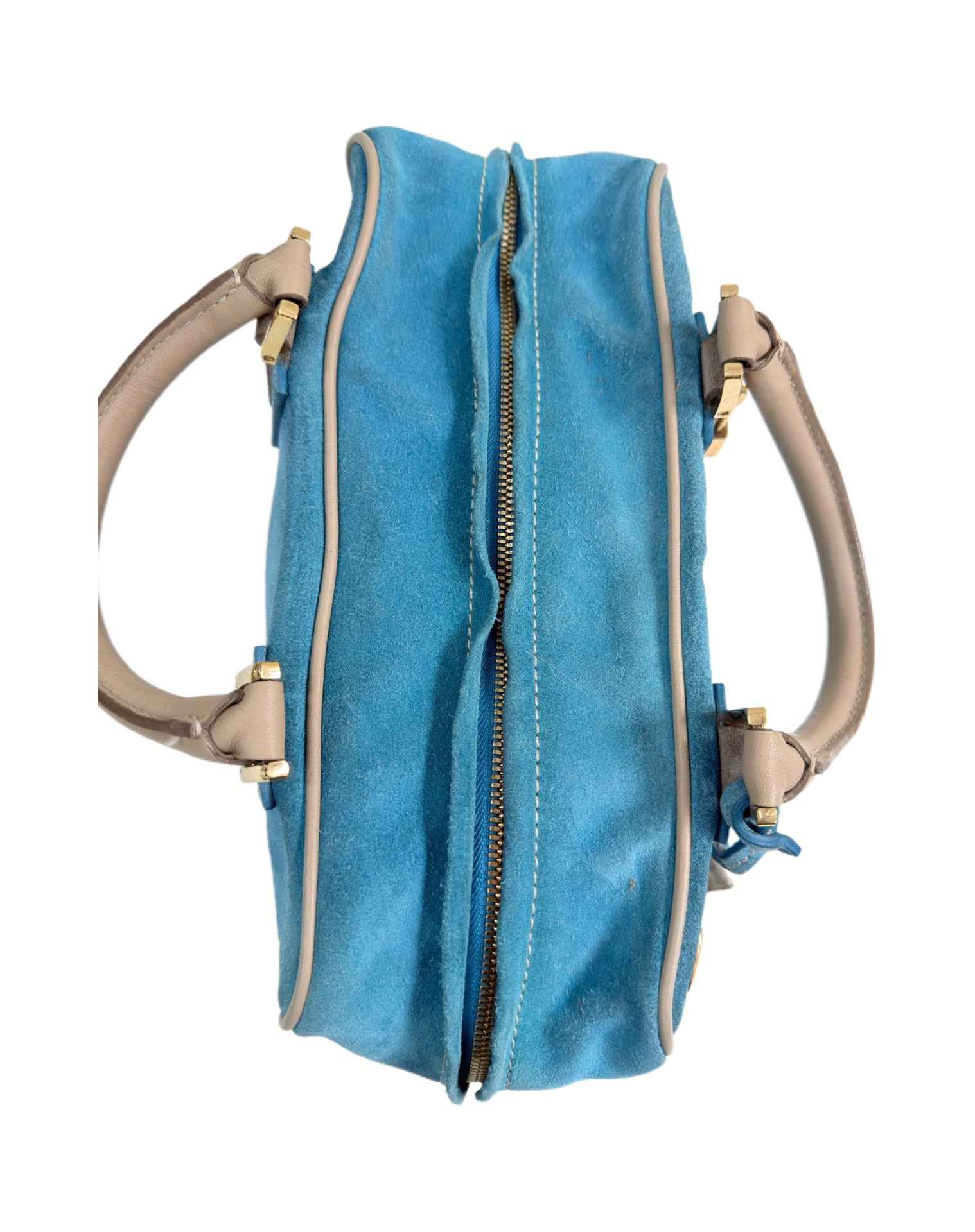 Loewe Amazona 28 Lake Blue Suede Boston Bag 160th Anniversary Limited Edition with Heritage Badge Embellishments Rare Collectible