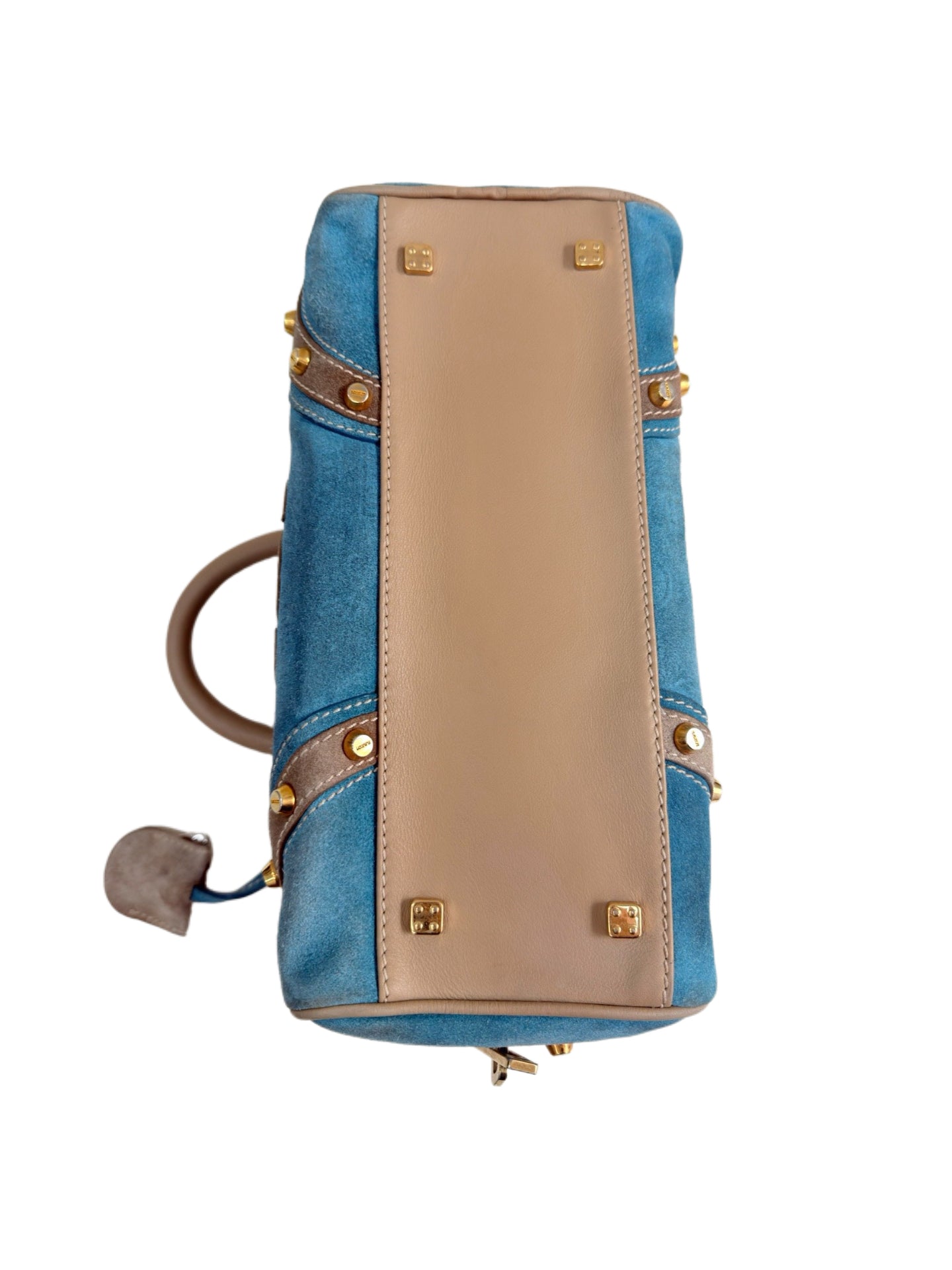 Loewe Amazona 28 Lake Blue Suede Boston Bag 160th Anniversary Limited Edition with Heritage Badge Embellishments Rare Collectible