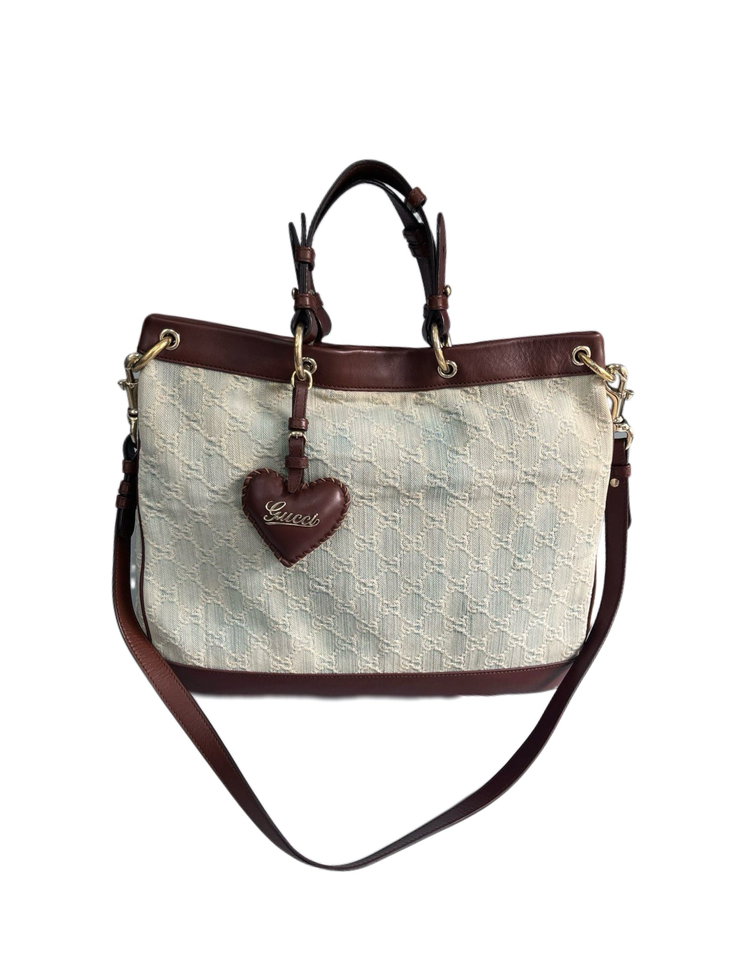 Gucci GG Monogram Canvas Large Tote Bag with Leather Heart Charm Valentine’s Limited Edition Convertible Shoulder Bag