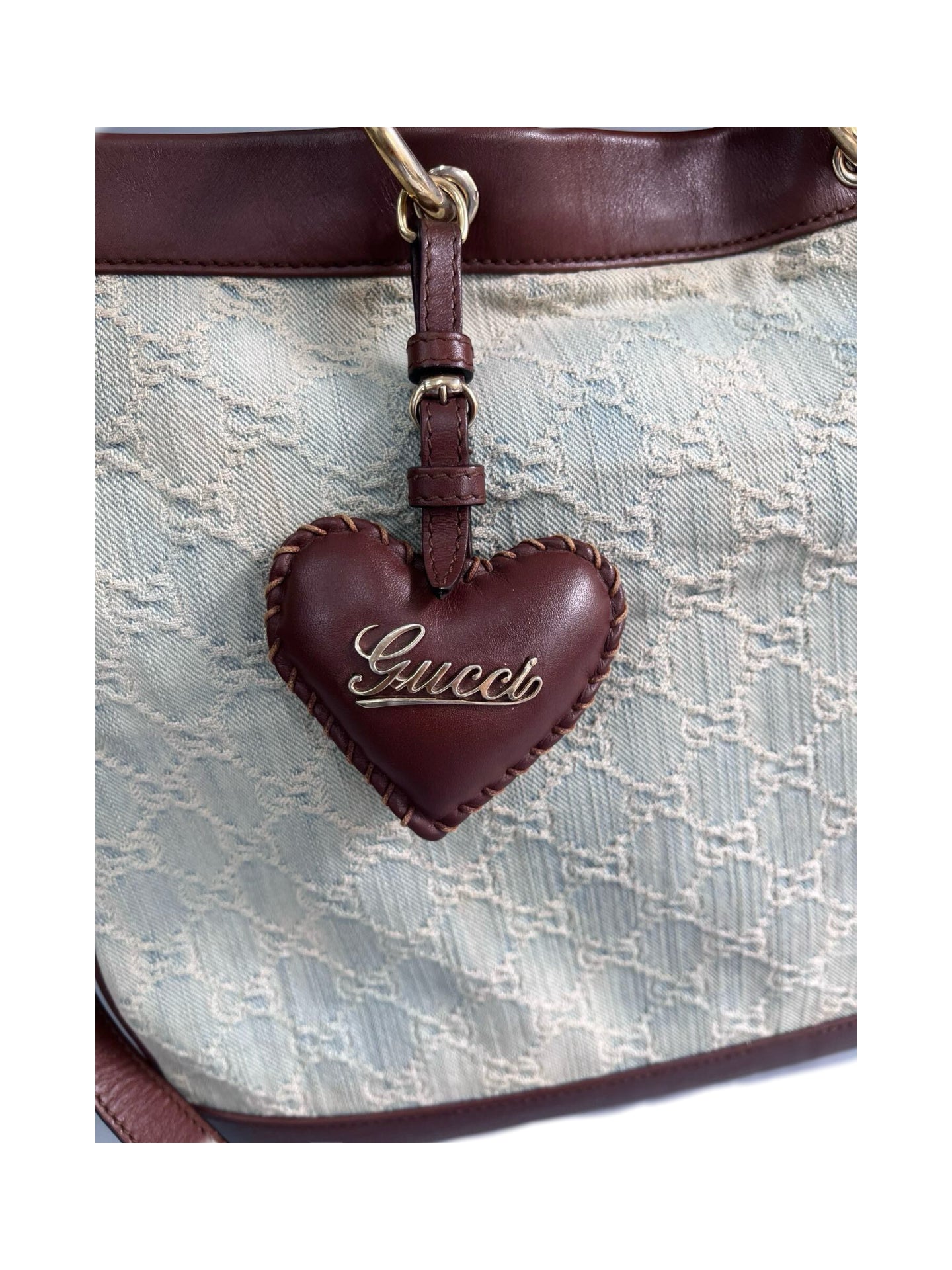 Gucci GG Monogram Canvas Large Tote Bag with Leather Heart Charm Valentine’s Limited Edition Convertible Shoulder Bag