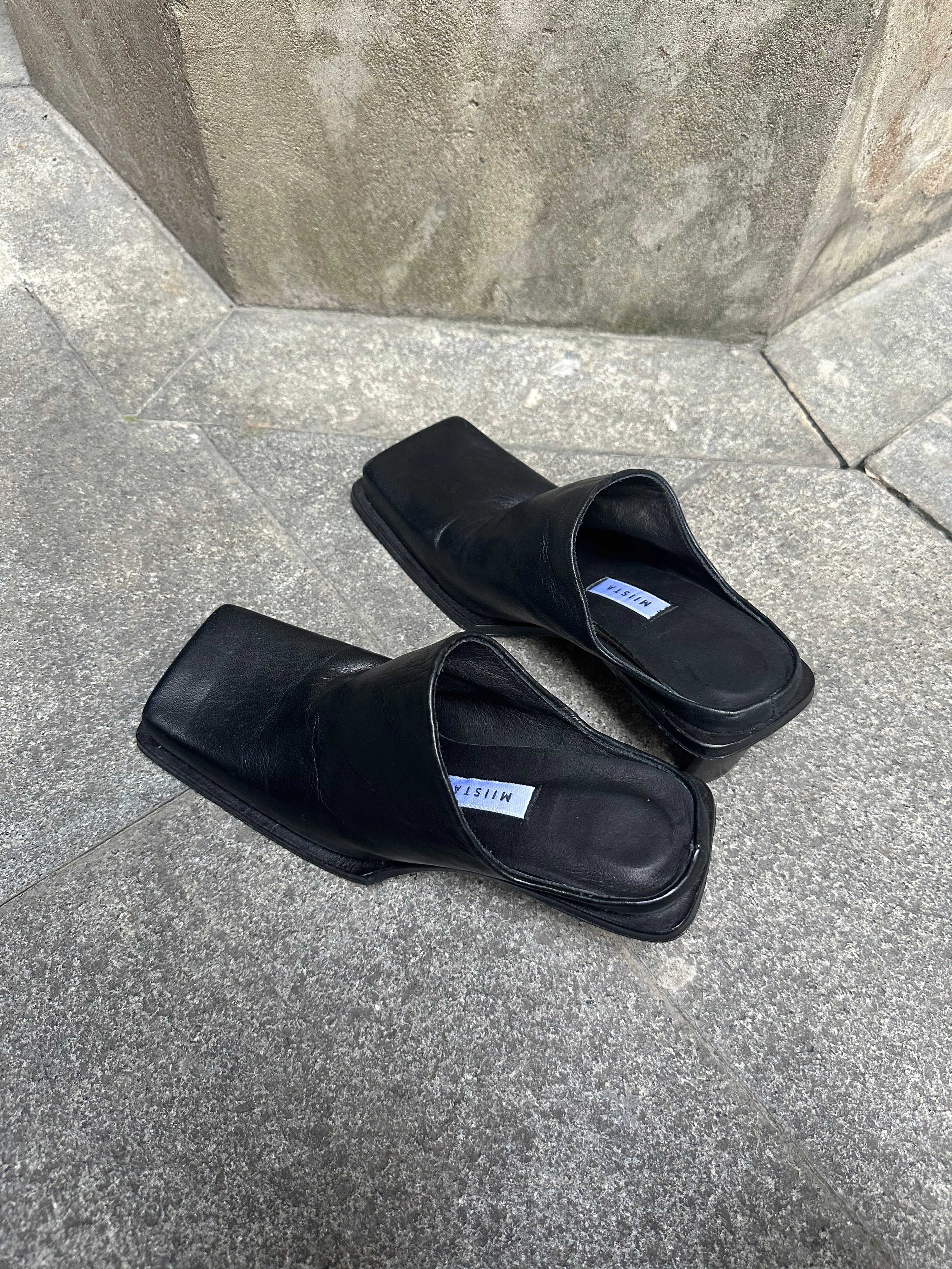 Miista Black Square-Toe Leather Mules – 37