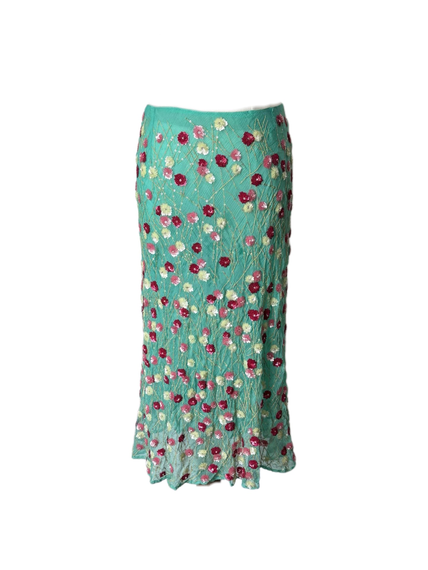 Dolce & Gabbana S/S 2000 Runway Floral Embroidered Silk Camisole & Skirt Set Mint Green Beaded Sequin Rare Archive Piece