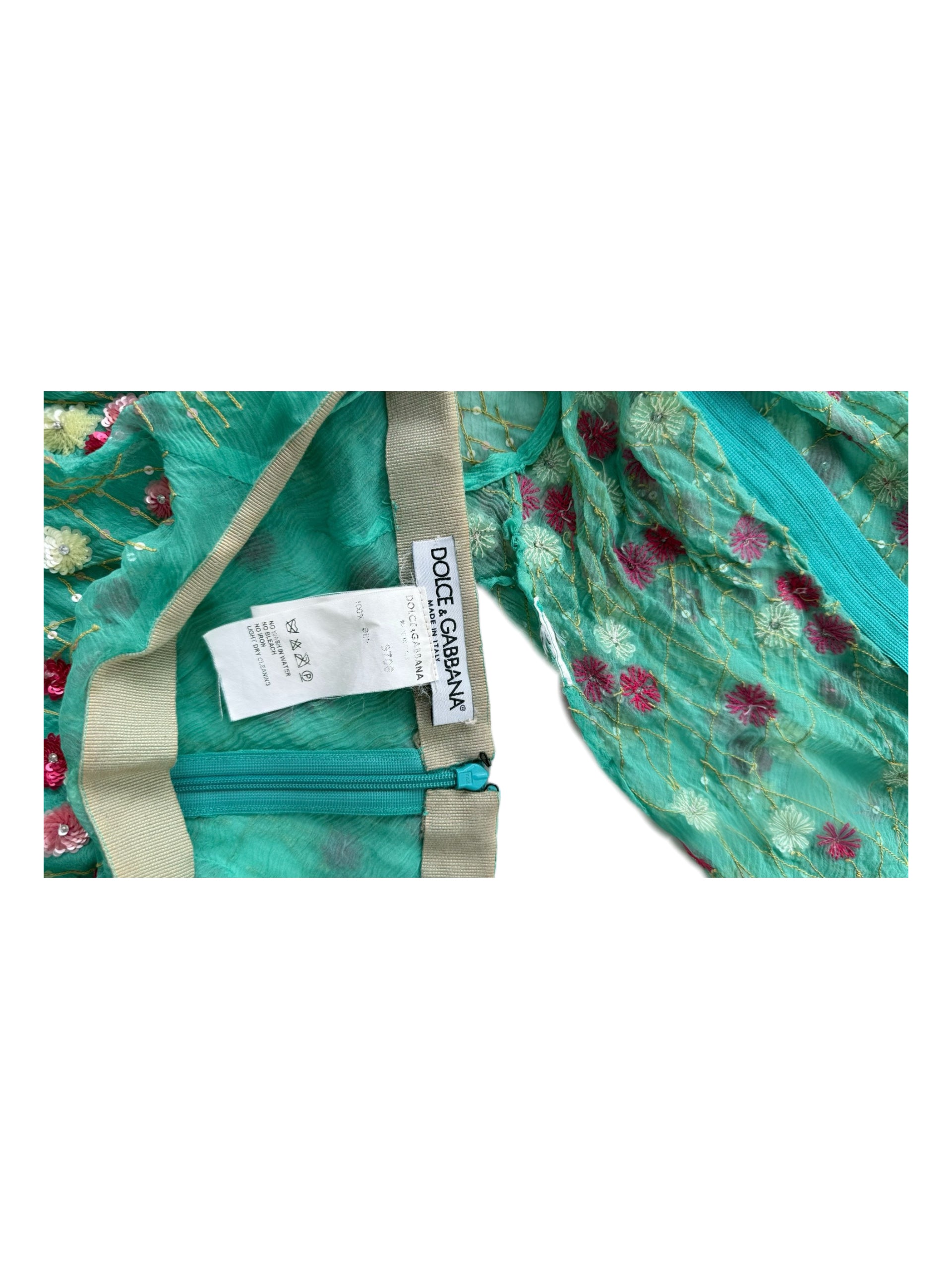 Dolce & Gabbana S/S 2000 Runway Floral Embroidered Silk Camisole & Skirt Set Mint Green Beaded Sequin Rare Archive Piece