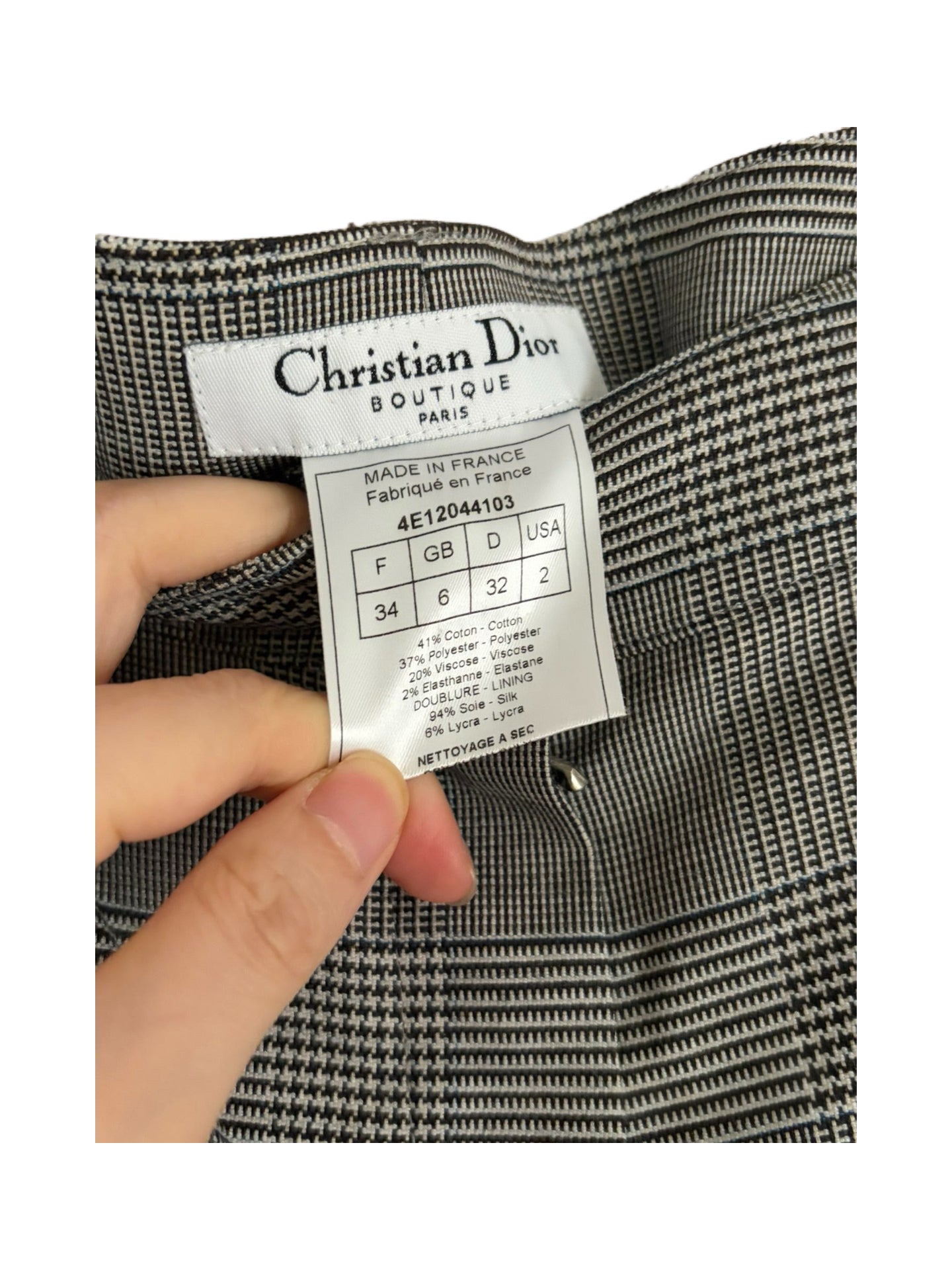 Christian Dior by John Galliano 2004 Runway Houndstooth Straight Leg Trousers Cotton Blend Vintage Dior Pants