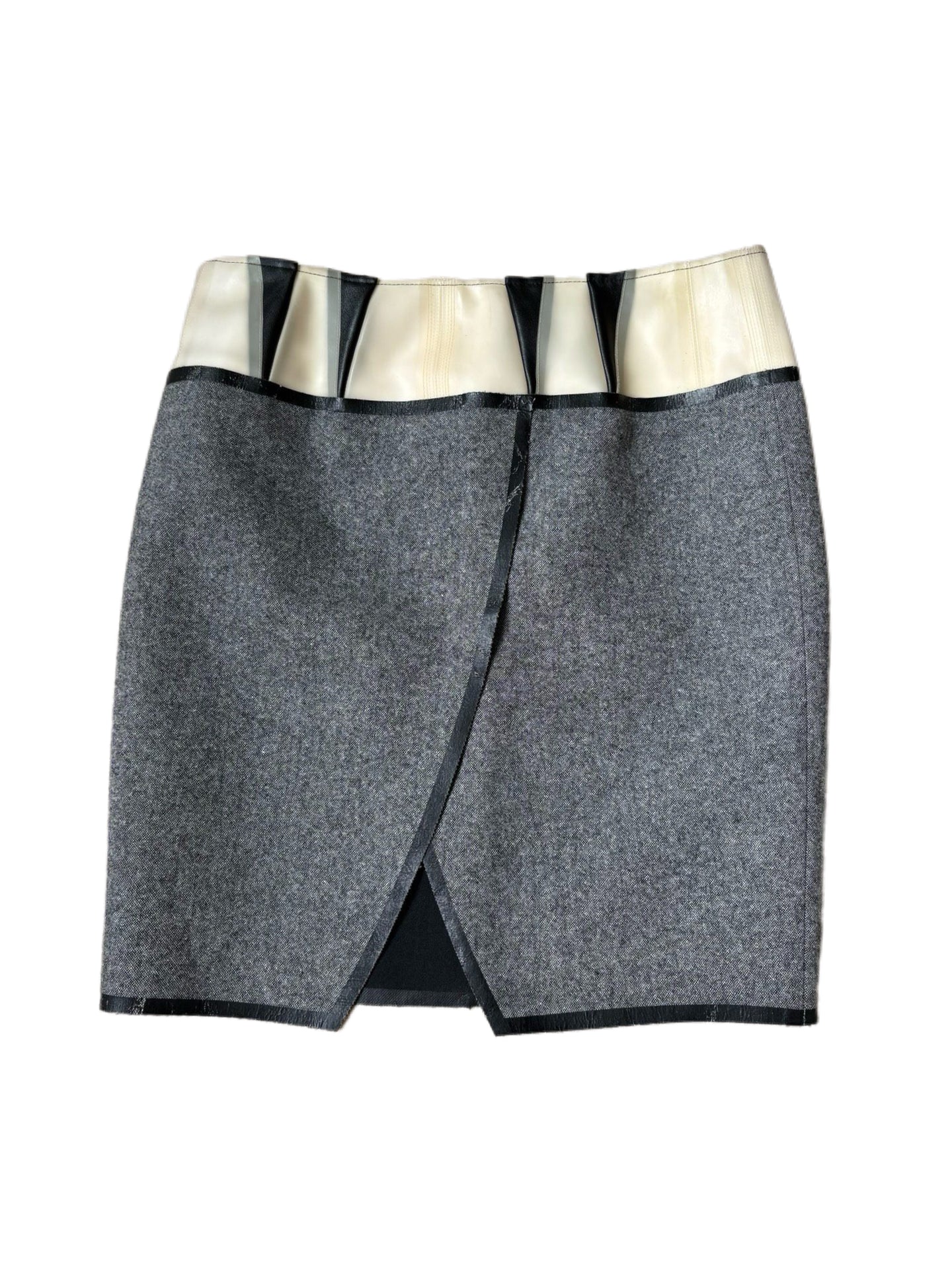 Balenciaga Vintage Asymmetric Wool Skirt PVC Pleated Waist Panel Deconstructed Hem Archive Skirt