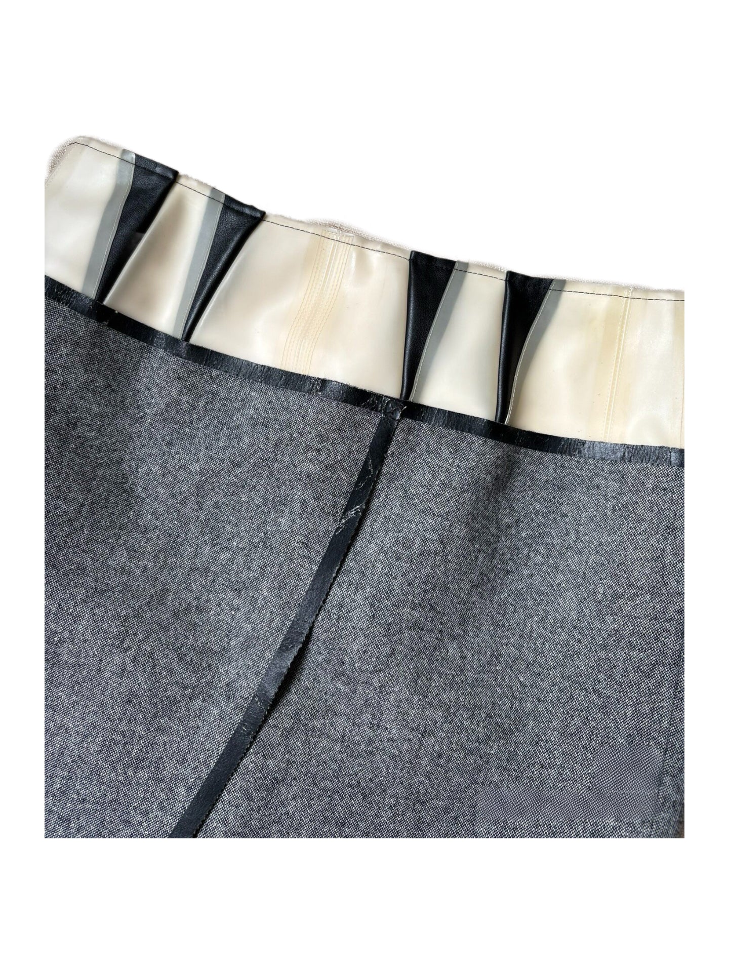 Balenciaga Vintage Asymmetric Wool Skirt PVC Pleated Waist Panel Deconstructed Hem Archive Skirt