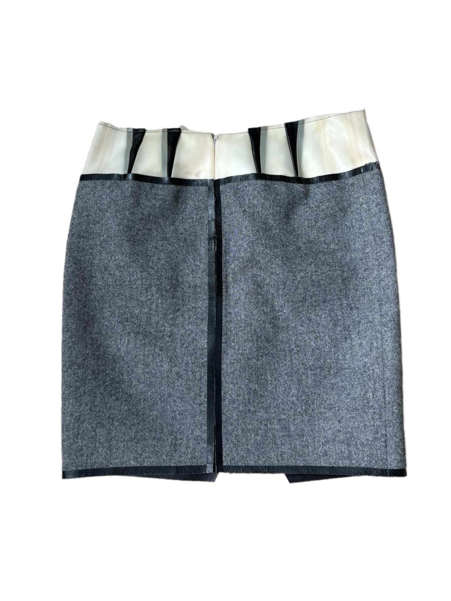 Balenciaga Vintage Asymmetric Wool Skirt PVC Pleated Waist Panel Deconstructed Hem Archive Skirt
