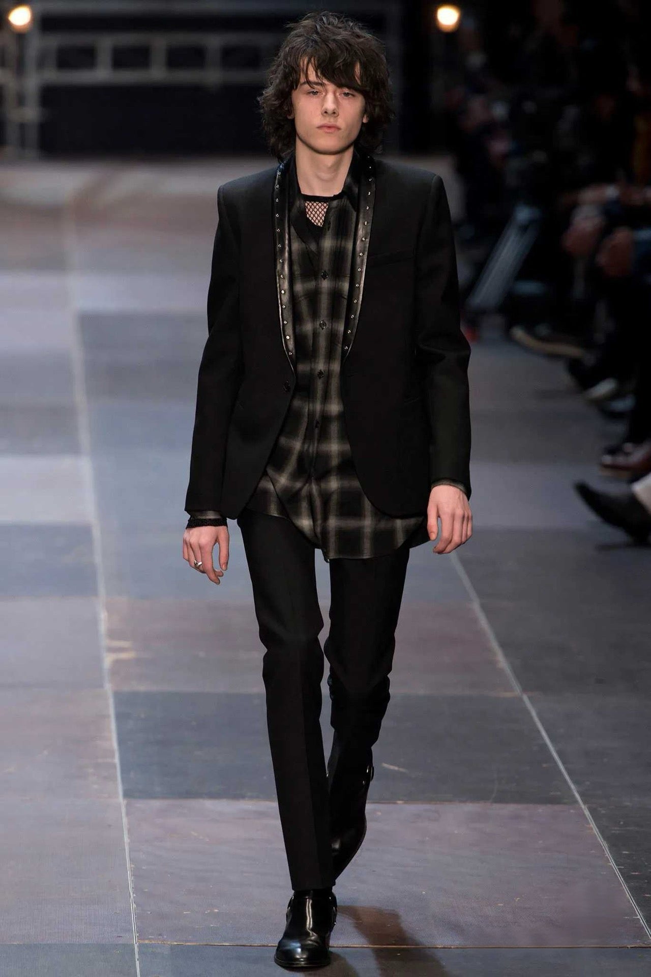 Saint Laurent FW13 Hedi Slimane Studded Blazer Lambskin Lapel Silk Lined Runway Jacket Size 46