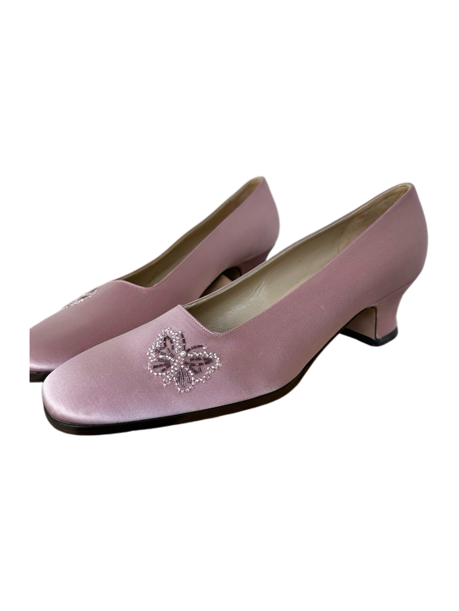 Bottega Veneta Pink Satin Crystal Butterfly Pumps Kitten Heel Vintage Rare Shoes IT 37