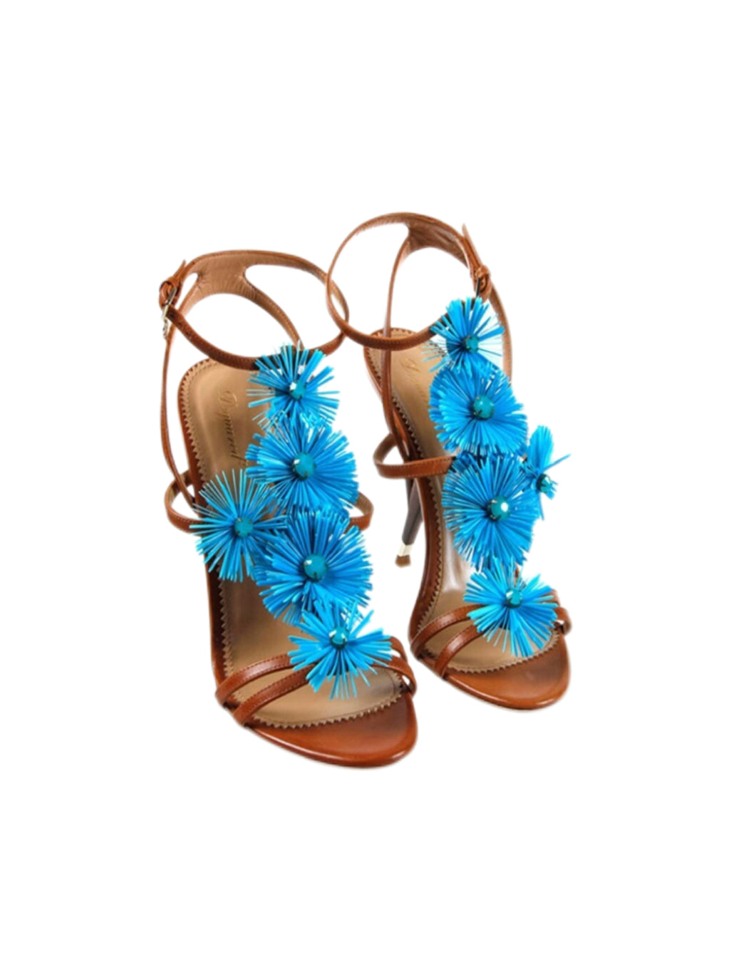 Dsquared2 Blue 3D Floral High Heel Sandals Leather Strappy Heels Rare Statement Shoes IT 38