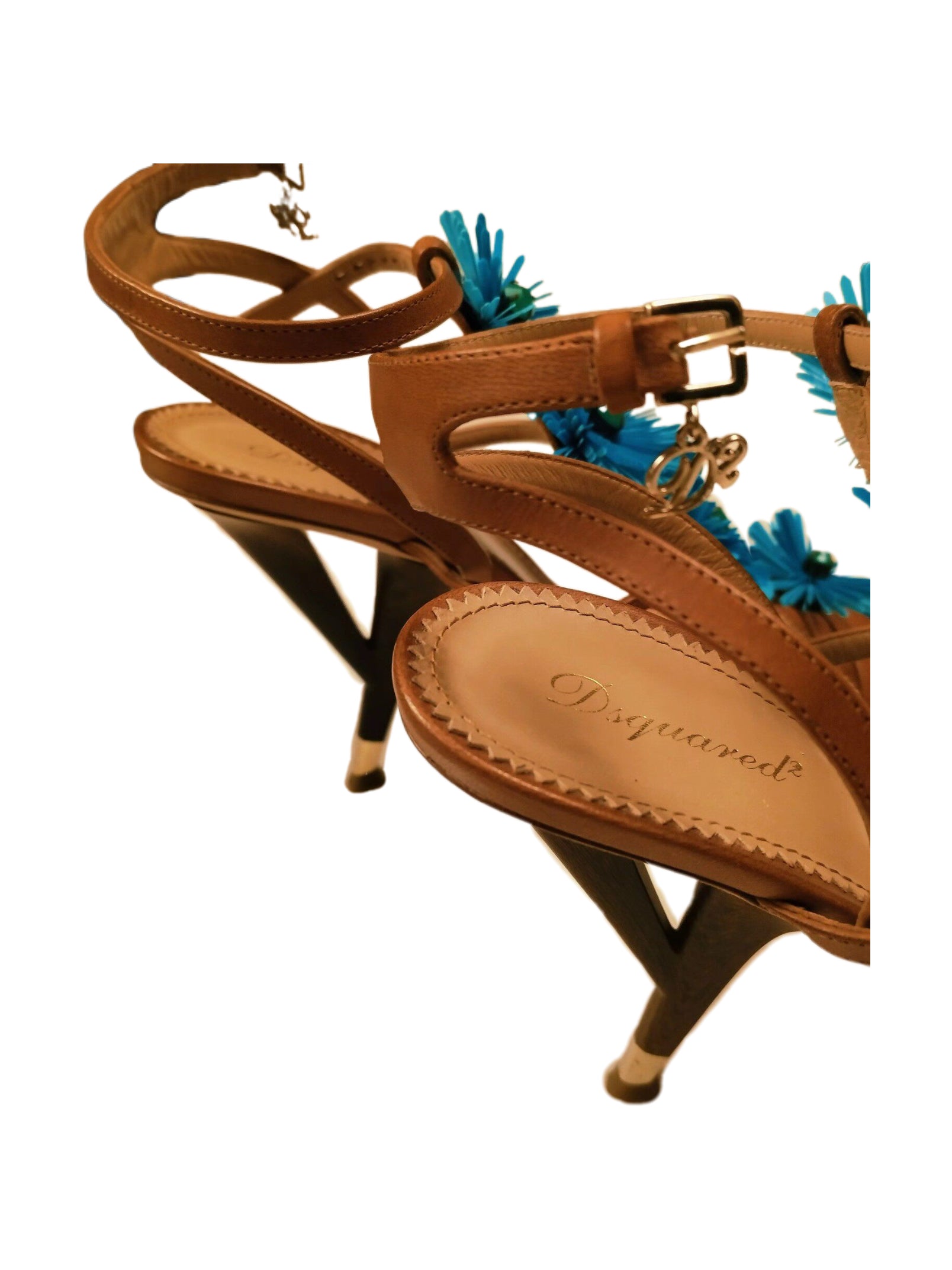 Dsquared2 Blue 3D Floral High Heel Sandals Leather Strappy Heels Rare Statement Shoes IT 38
