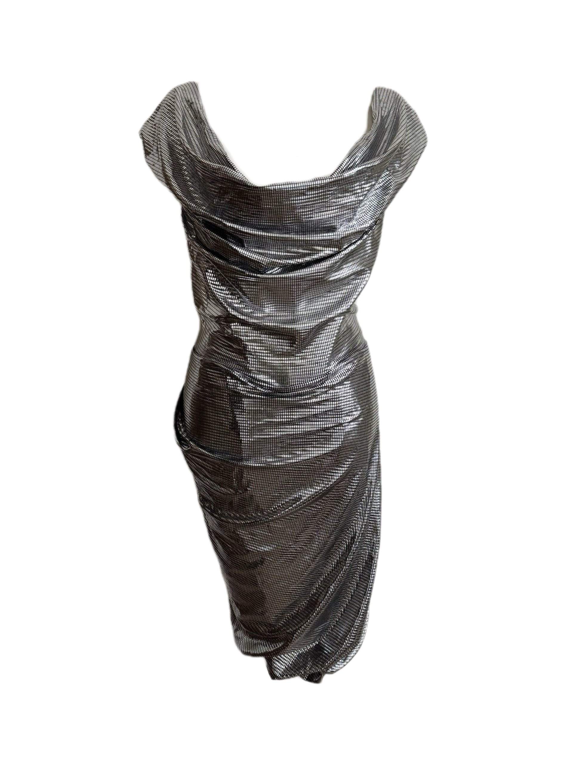 Vivienne Westwood Red Label Metallic Silver Corset Dress Draped Evening Gown Rare Size L