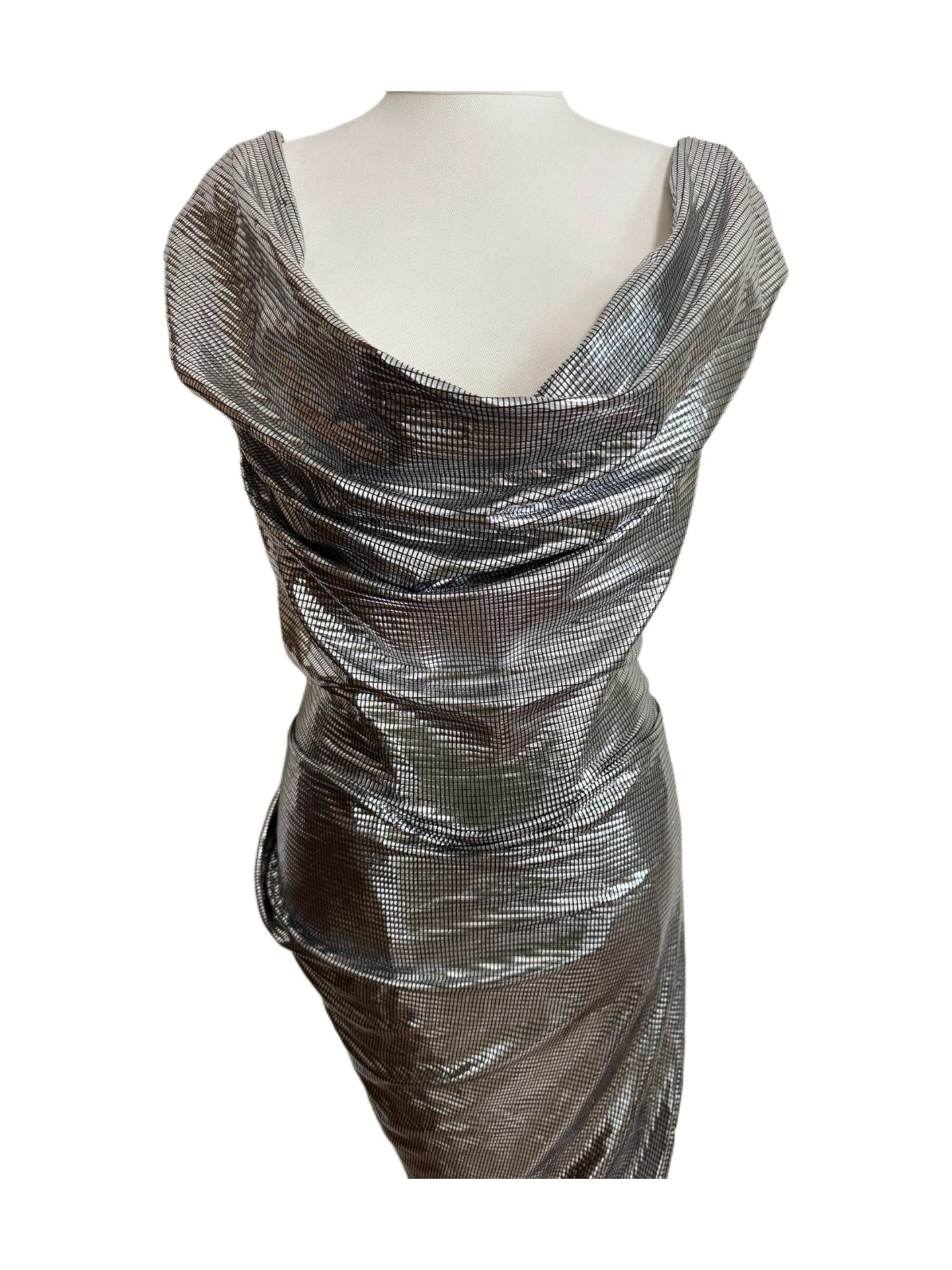 Vivienne Westwood Red Label Metallic Silver Corset Dress Draped Evening Gown Rare Size L