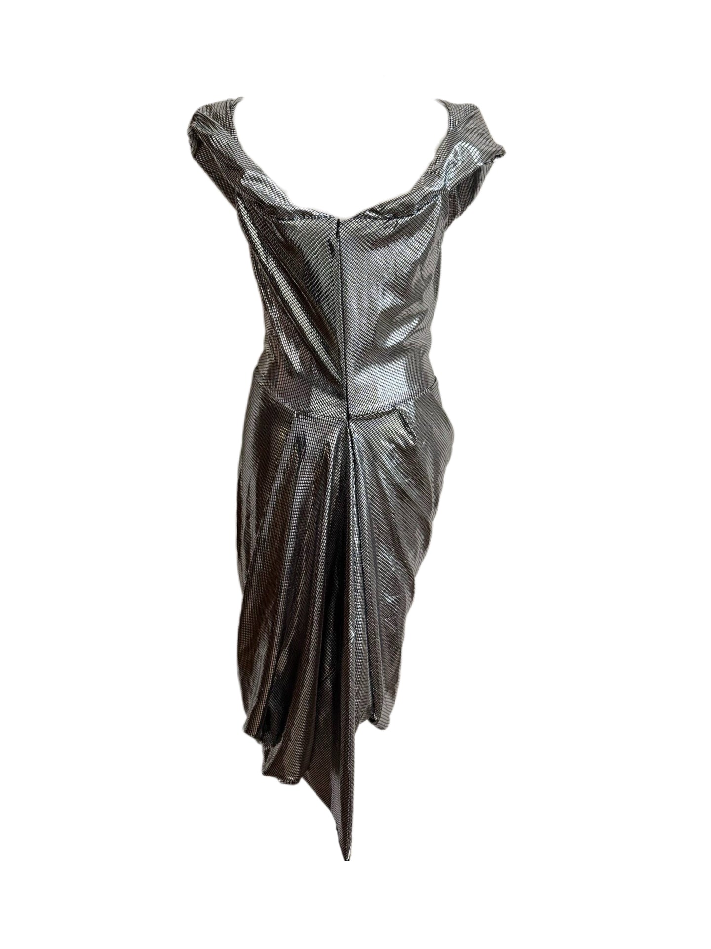 Vivienne Westwood Red Label Metallic Silver Corset Dress Draped Evening Gown Rare Size L
