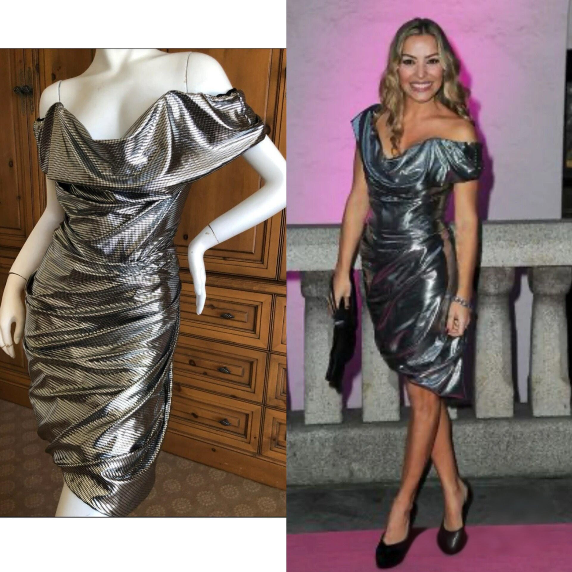 Vivienne Westwood Red Label Metallic Silver Corset Dress Draped Evening Gown Rare Size L